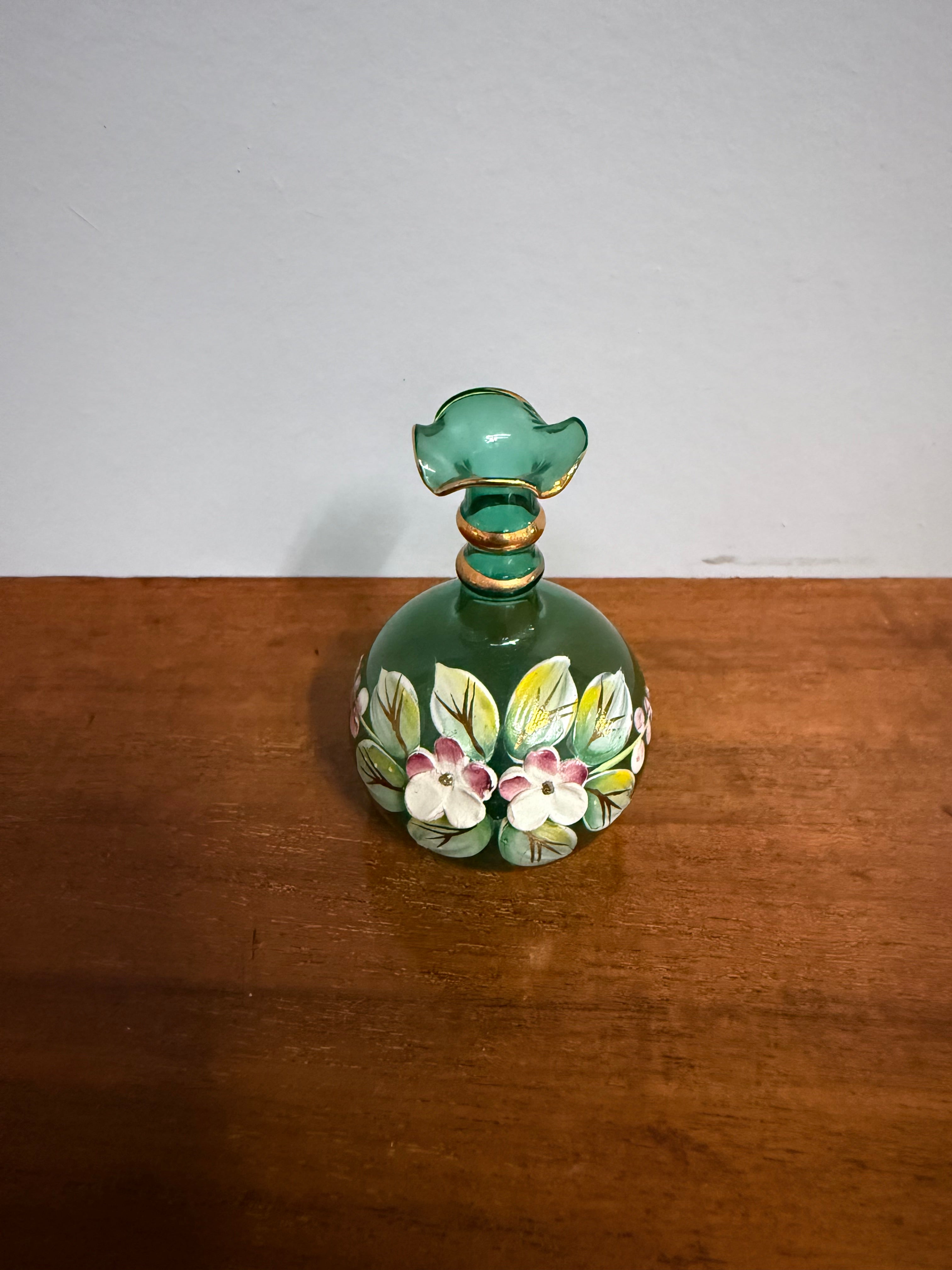 Miniature Green Venetian Hand Painted Glass Vase