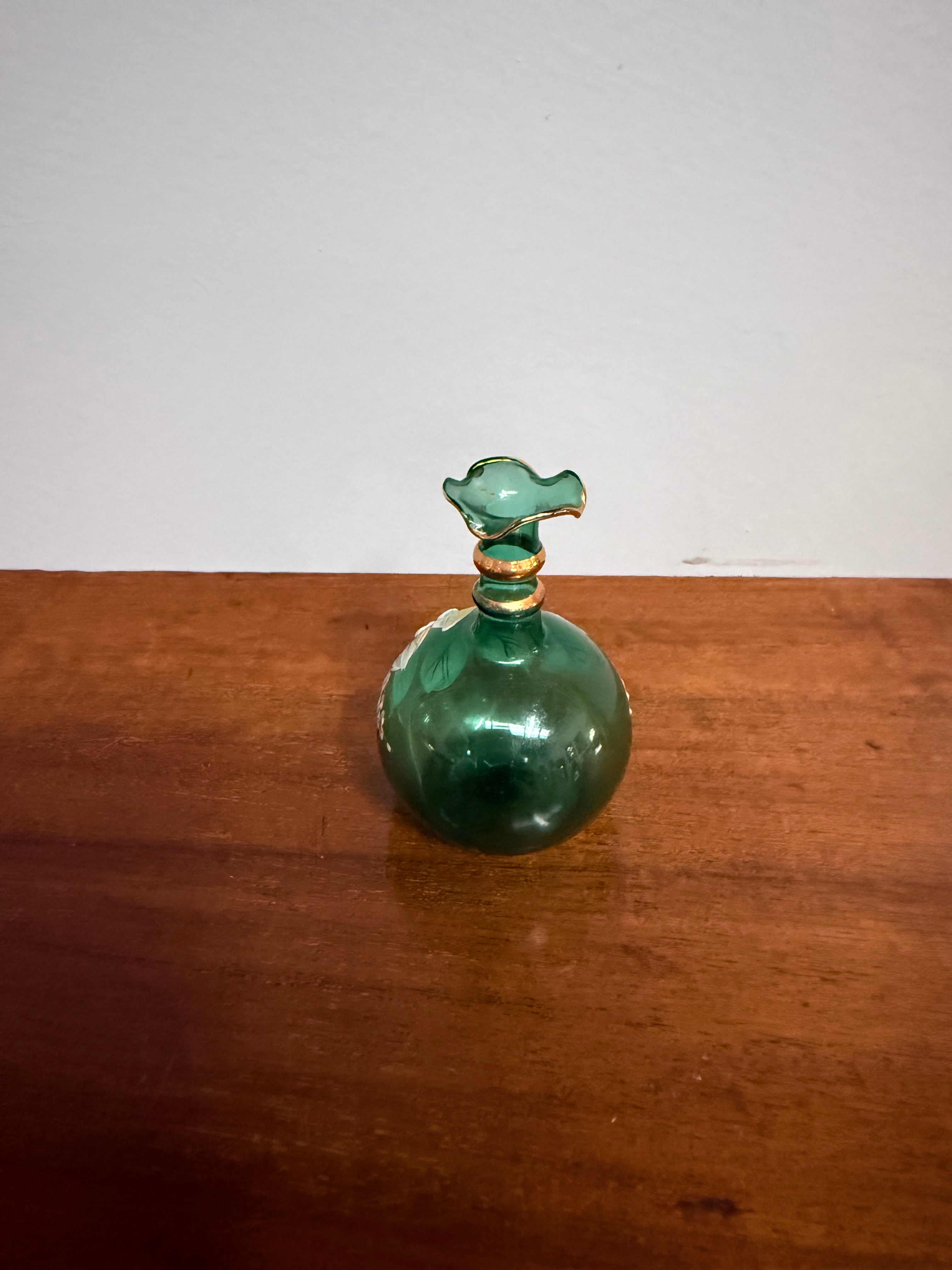 Miniature Green Venetian Hand Painted Glass Vase