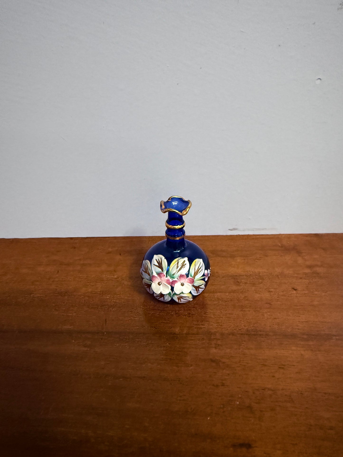 Miniature Blue Venetian Hand Painted Glass Vase