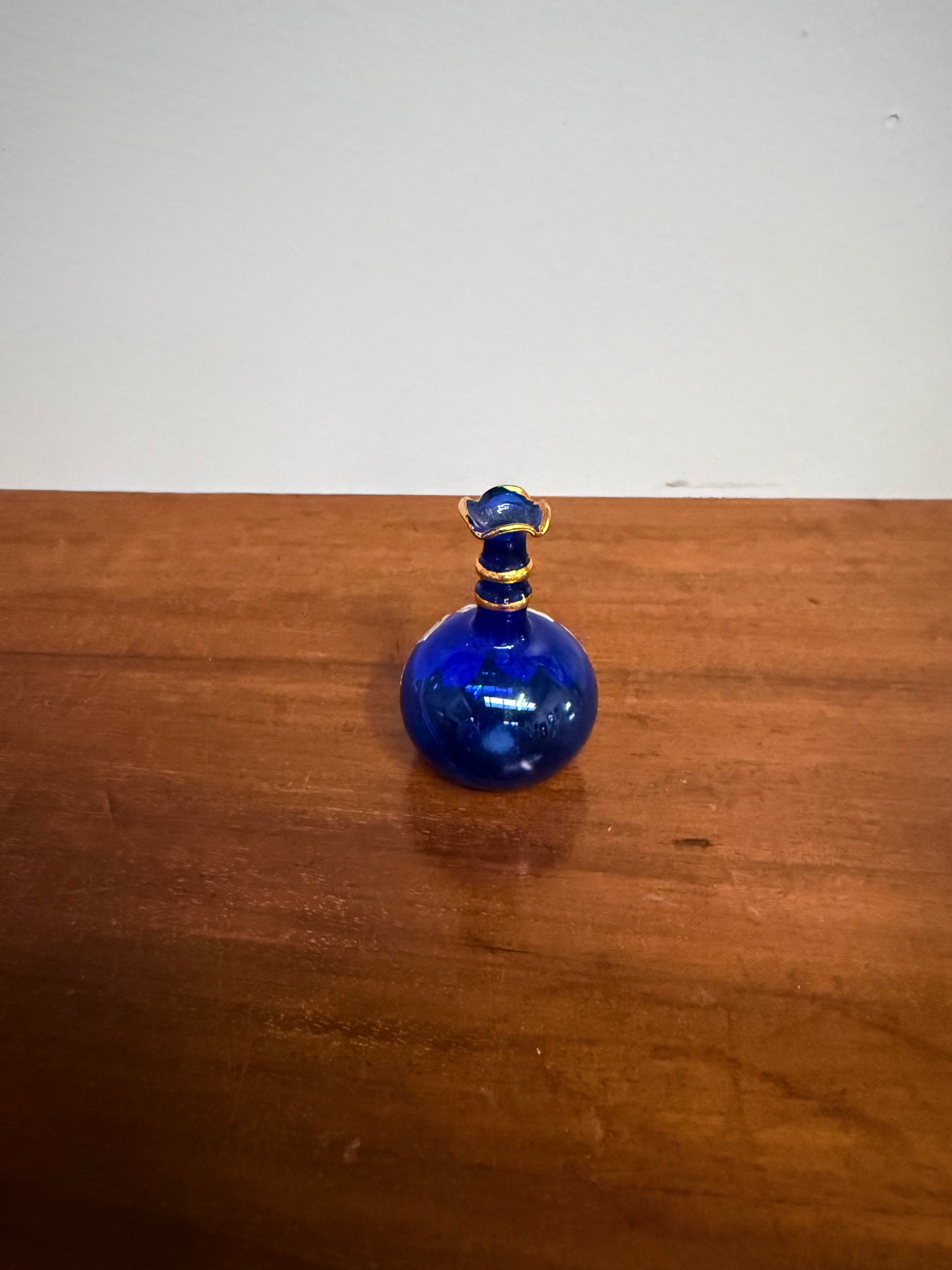 Miniature Blue Venetian Hand Painted Glass Vase
