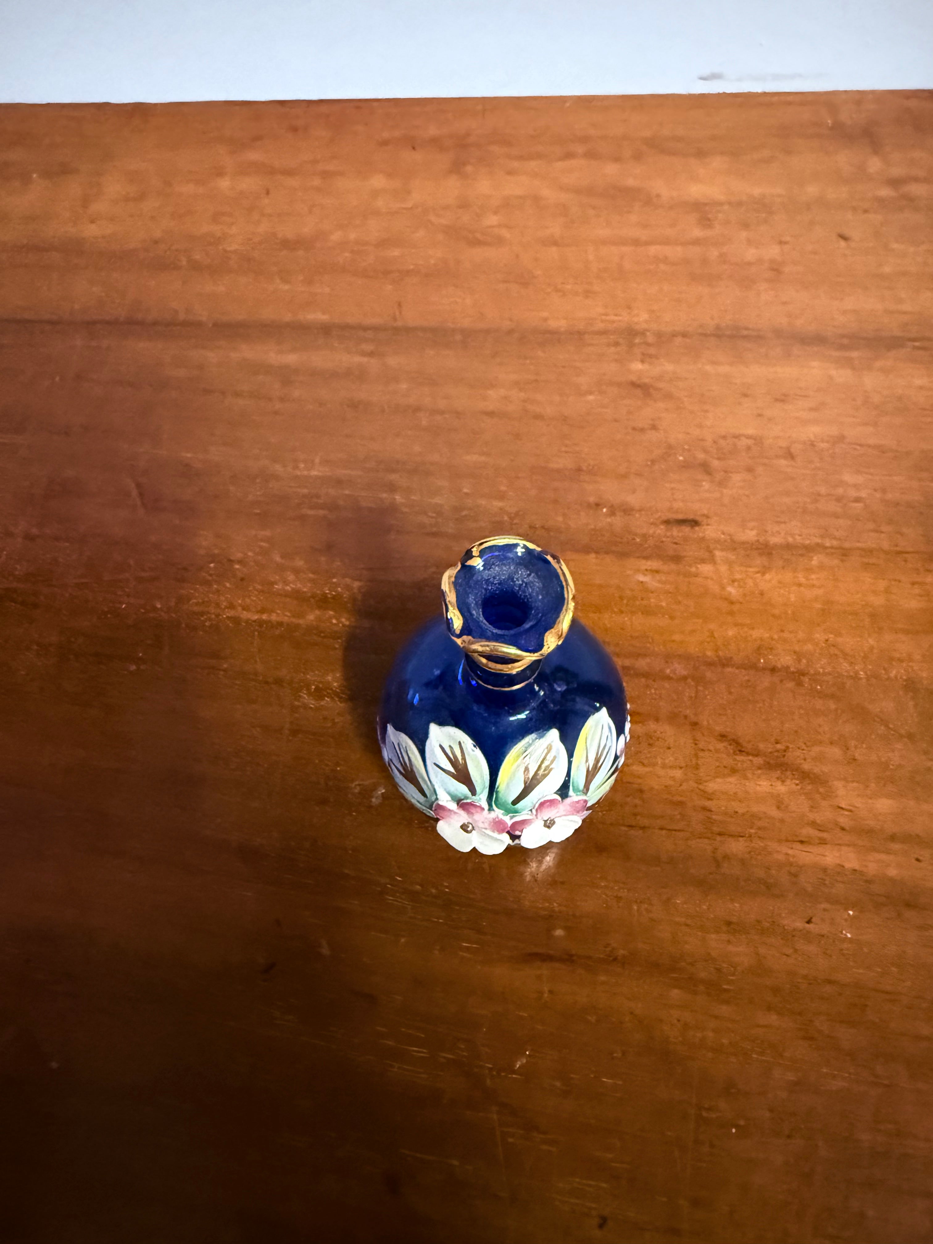 Miniature Blue Venetian Hand Painted Glass Vase | Antique & Vintage | Moonee Ponds Antiques | Australia Wide Delivery