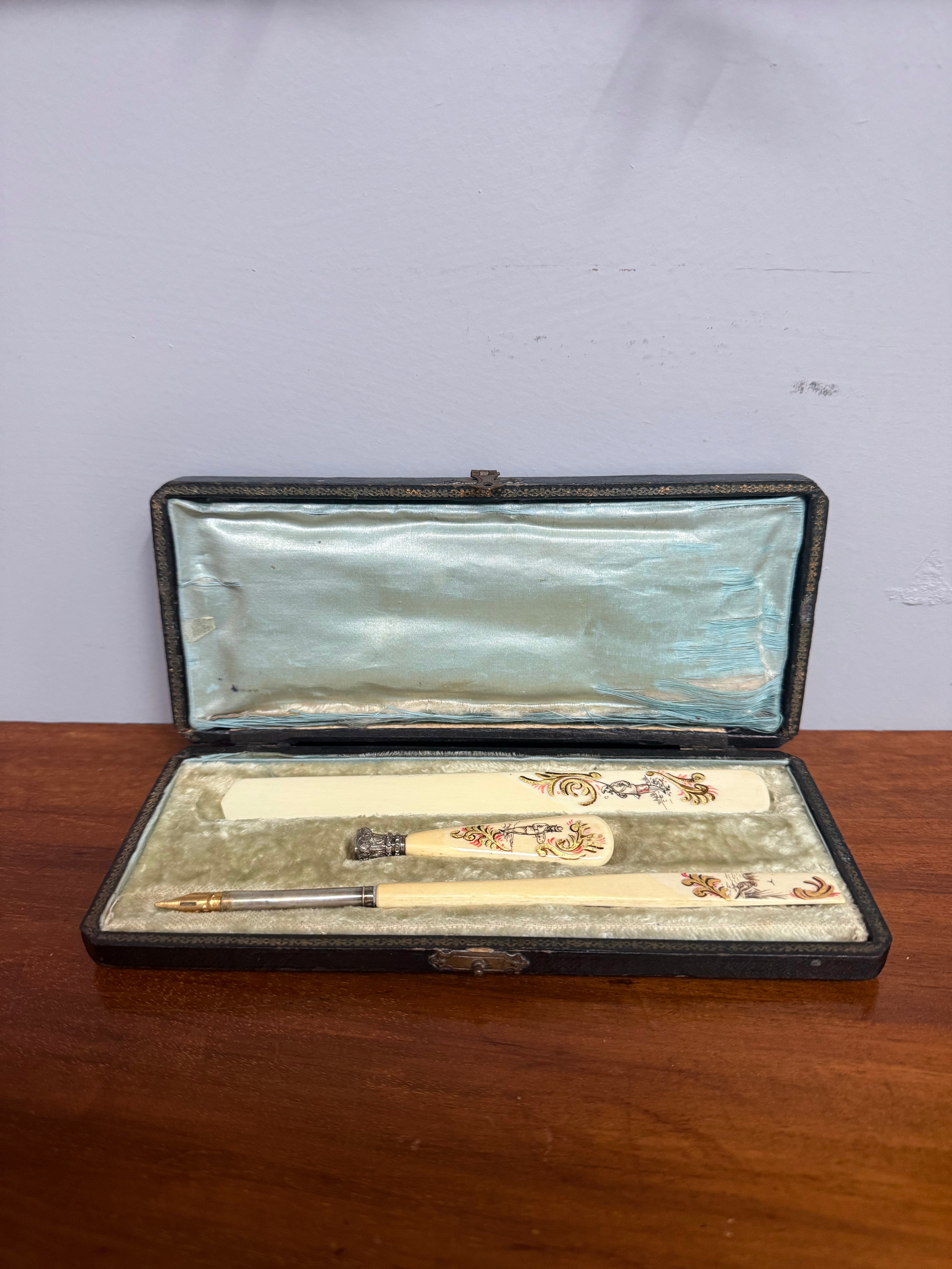 French Antique Ivory & Silver Writing Set C1880's