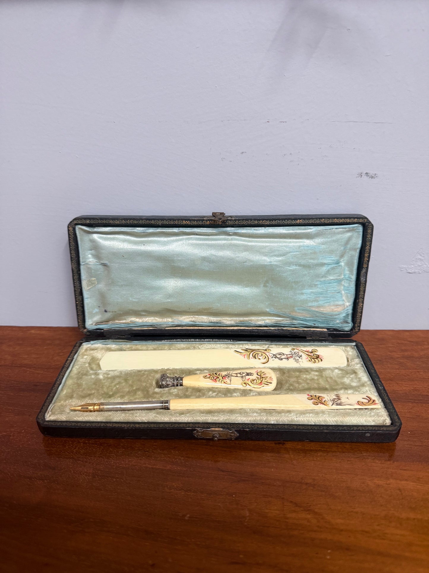 French Antique Ivory & Silver Writing Set C1880's