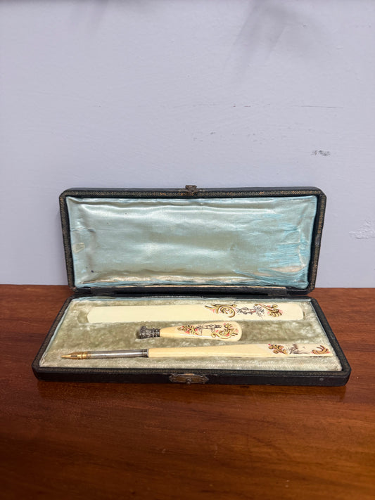 French Antique Ivory & Silver Writing Set C1880's