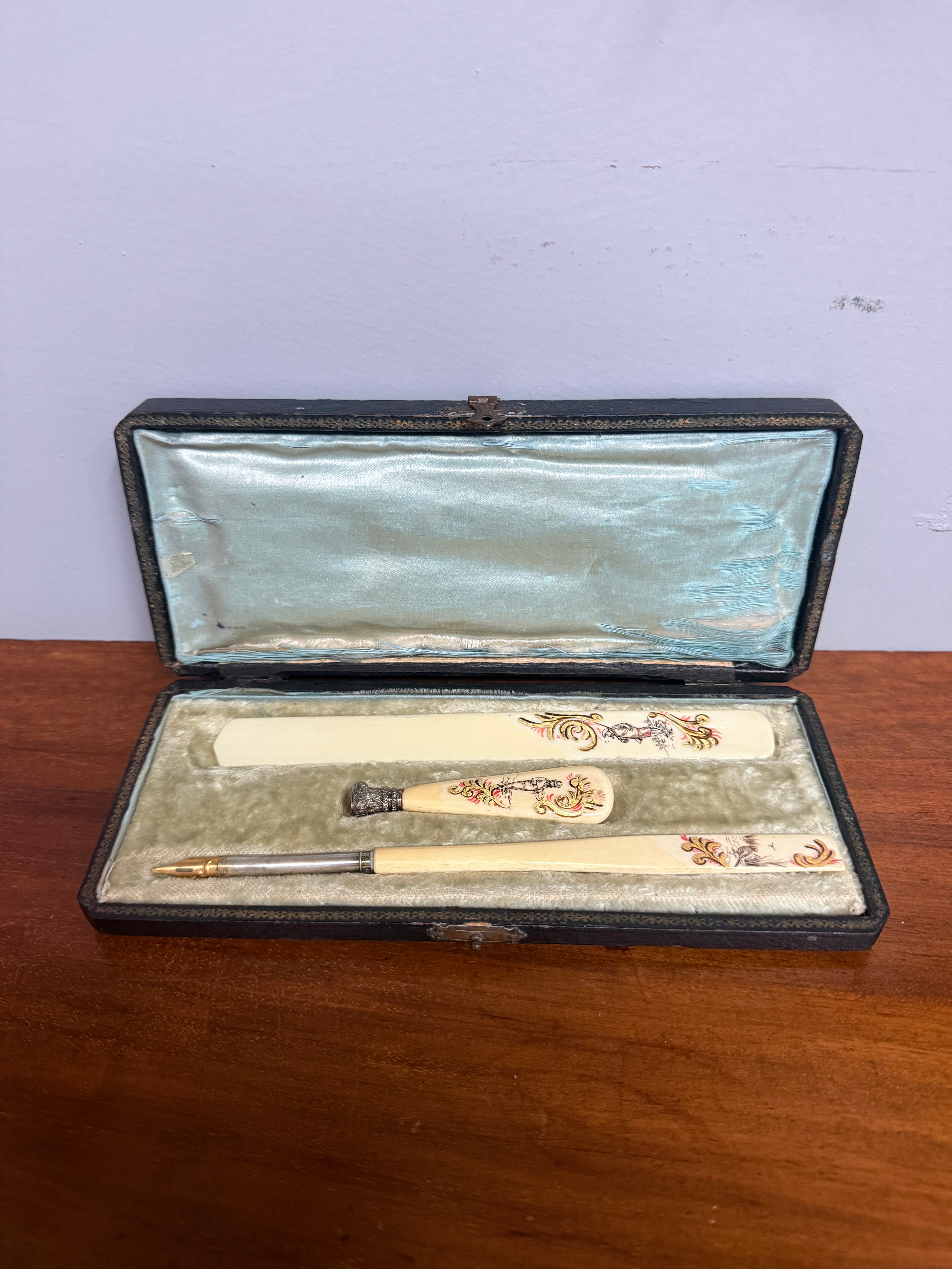 French Antique Ivory & Silver Writing Set C1880's | Antique & Vintage | Moonee Ponds Antiques | Australia Wide Delivery