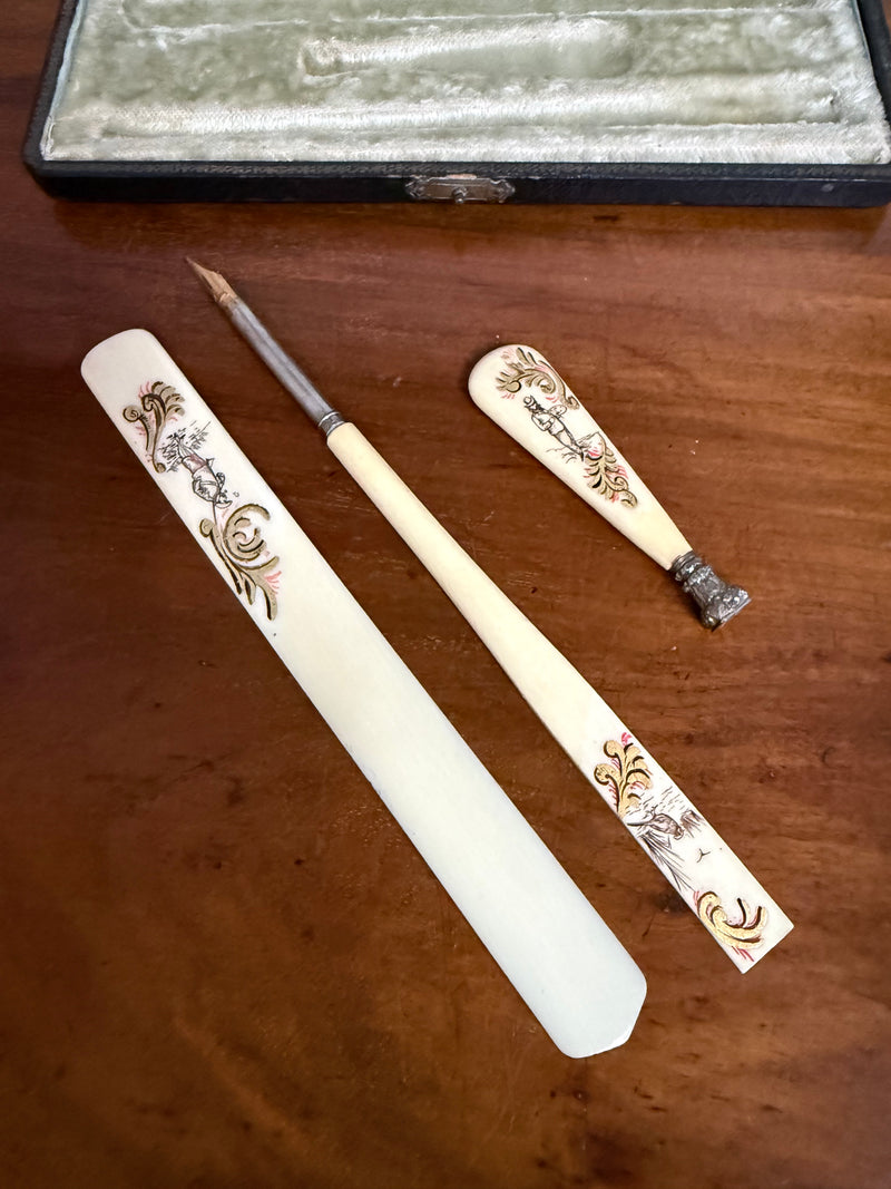 French Antique Ivory & Silver Writing Set C1880's