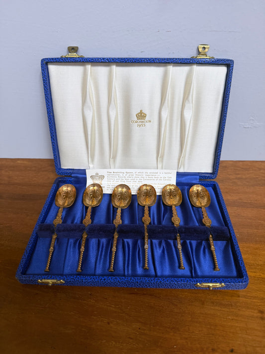 Vintage 1953 Coronation Gilt Replica Anointing Spoons Set