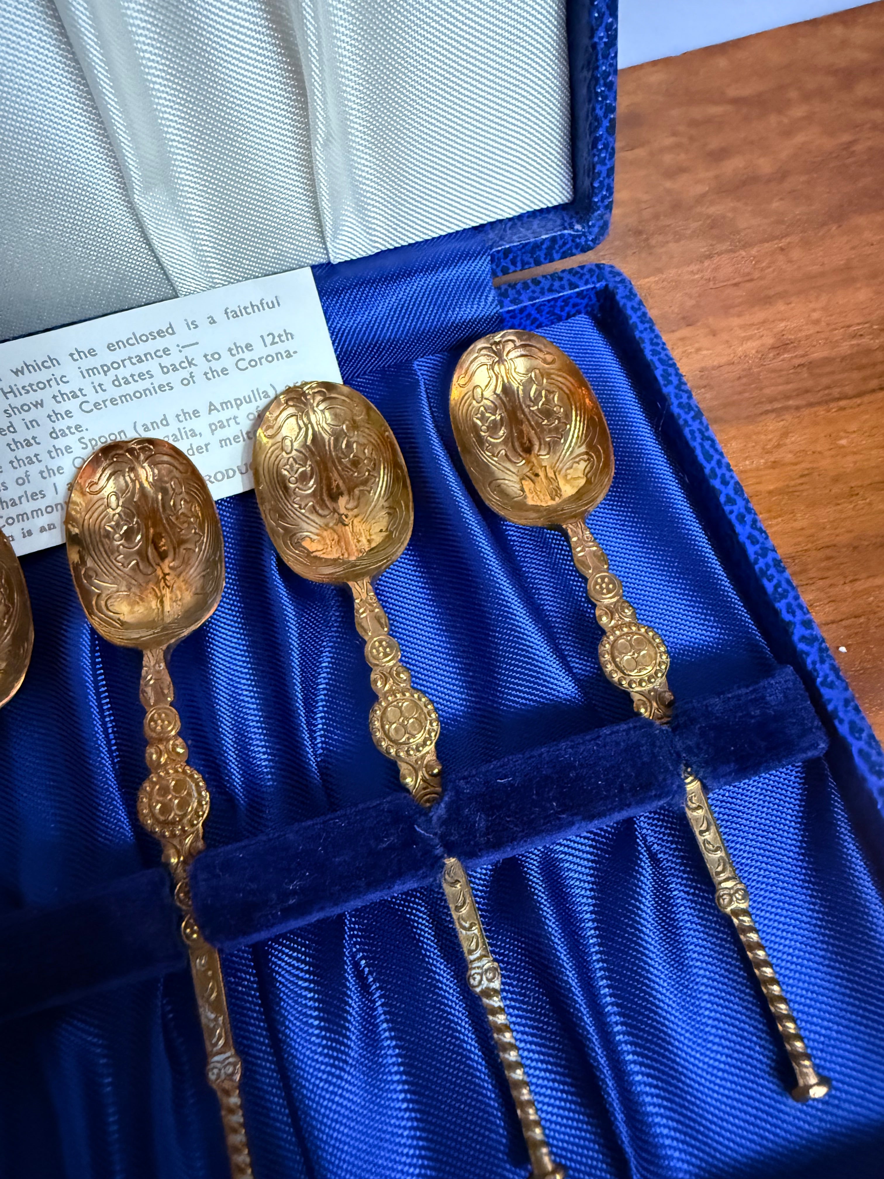 Vintage 1953 Coronation Gilt Replica Anointing Spoons Set