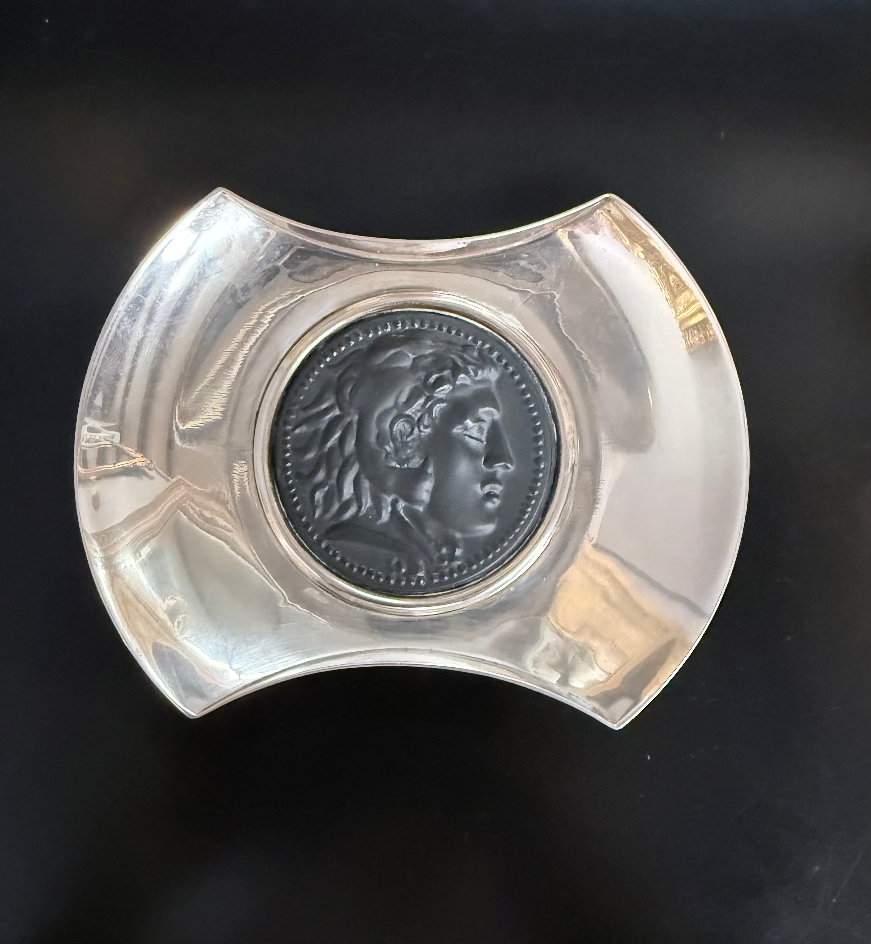 Bvglari Sterling Silver And Basalt Roman Coin Dish | Antique & Vintage | Moonee Ponds Antiques | Australia Wide Delivery