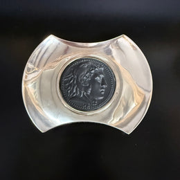 Bvglari Sterling Silver And Basalt Roman Coin Dish