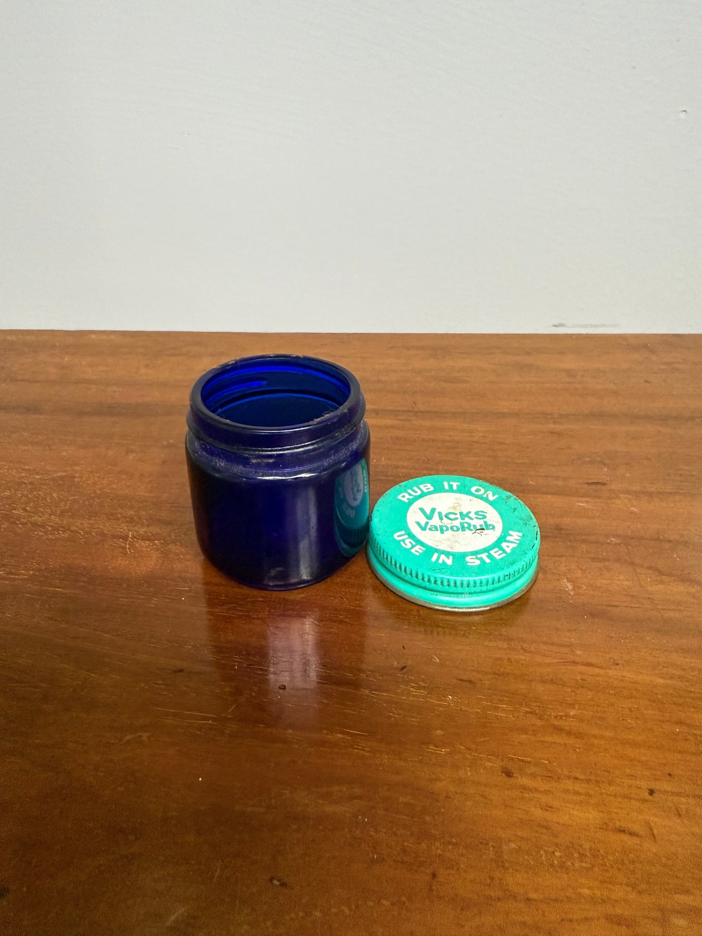 Vintage "Vicks" Blue Glass Jar