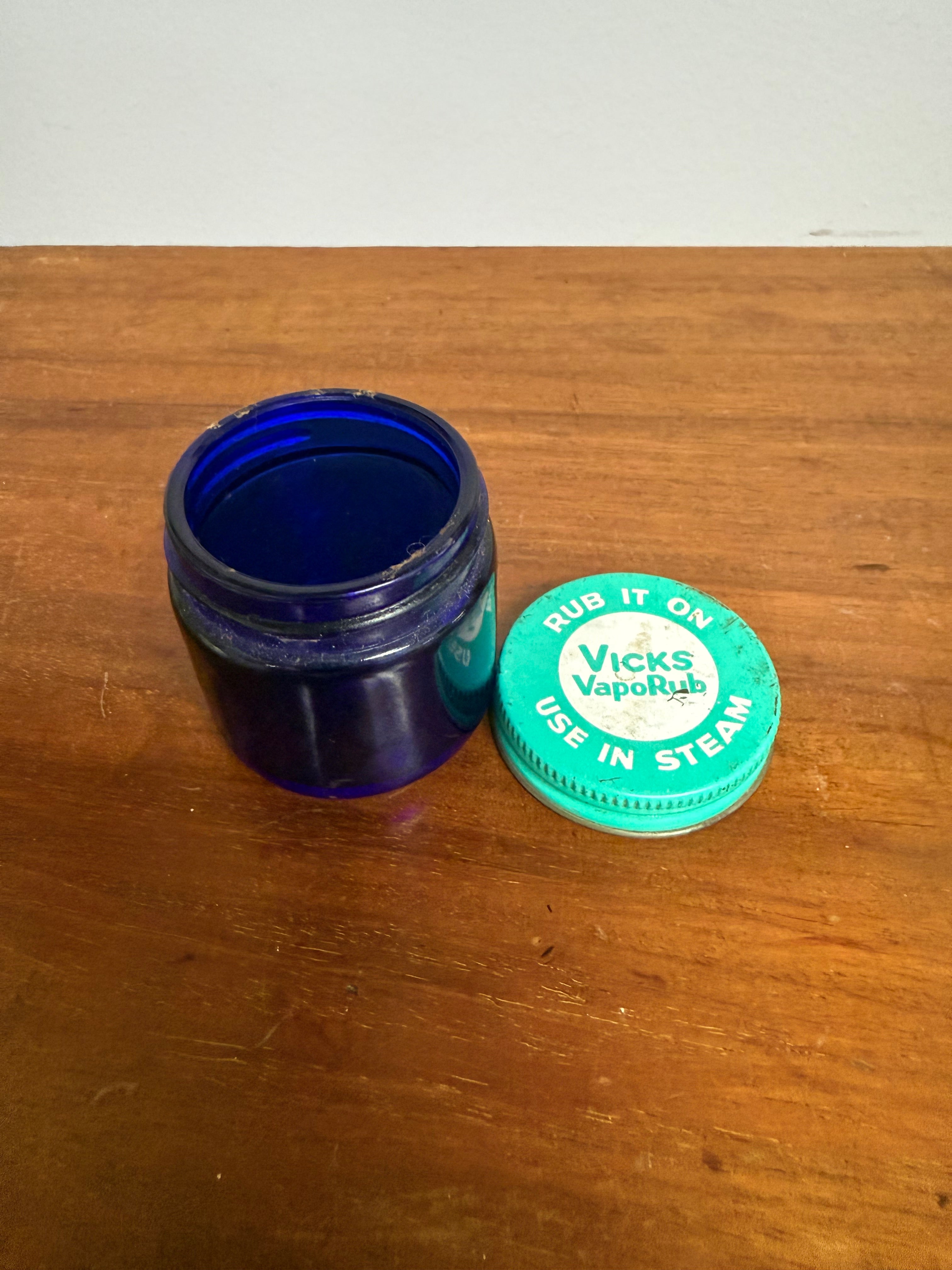 Vintage "Vicks" Blue Glass Jar | Antique & Vintage | Moonee Ponds Antiques | Australia Wide Delivery