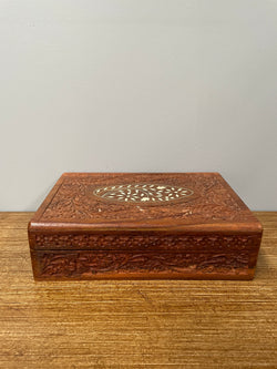 Vintage Teak Hand Carved & Bone Inlaid Jewellery Box | Antique & Vintage | Moonee Ponds Antiques | Australia Wide Delivery