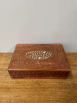 Vintage Teak Hand Carved & Bone Inlaid Jewellery Box | Antique & Vintage | Moonee Ponds Antiques | Australia Wide Delivery
