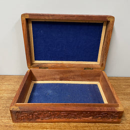 Vintage Teak Hand Carved & Bone Inlaid Jewellery Box