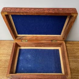 Vintage Teak Hand Carved & Bone Inlaid Jewellery Box