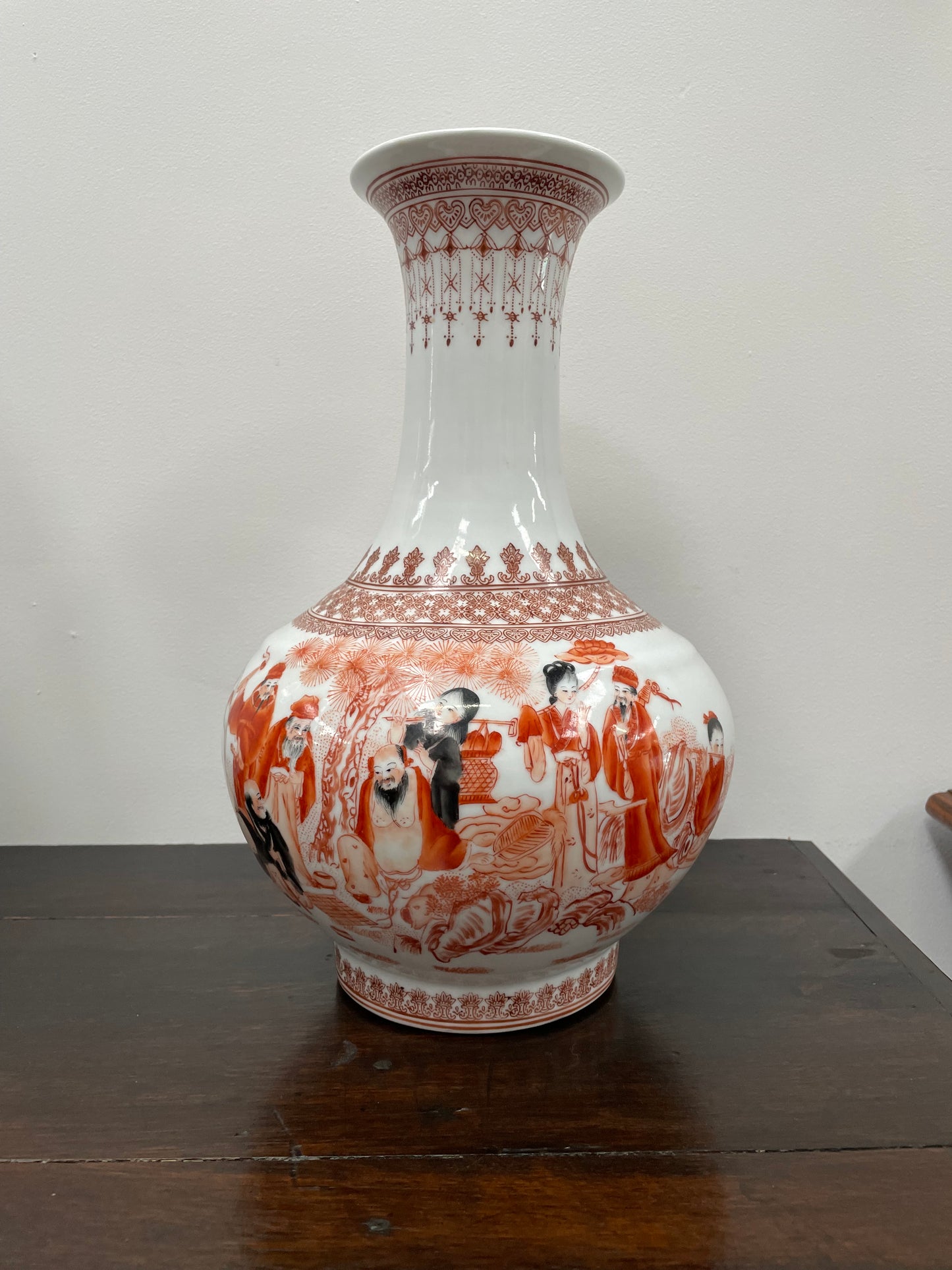 Large Chinese Iron Red & White Vase "Immortals In Landscape"