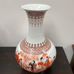 Large Chinese Iron Red & White Vase "Immortals In Landscape"