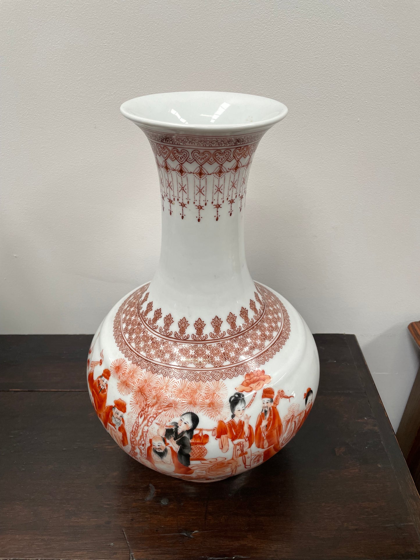 Large Chinese Iron Red & White Vase "Immortals In Landscape"