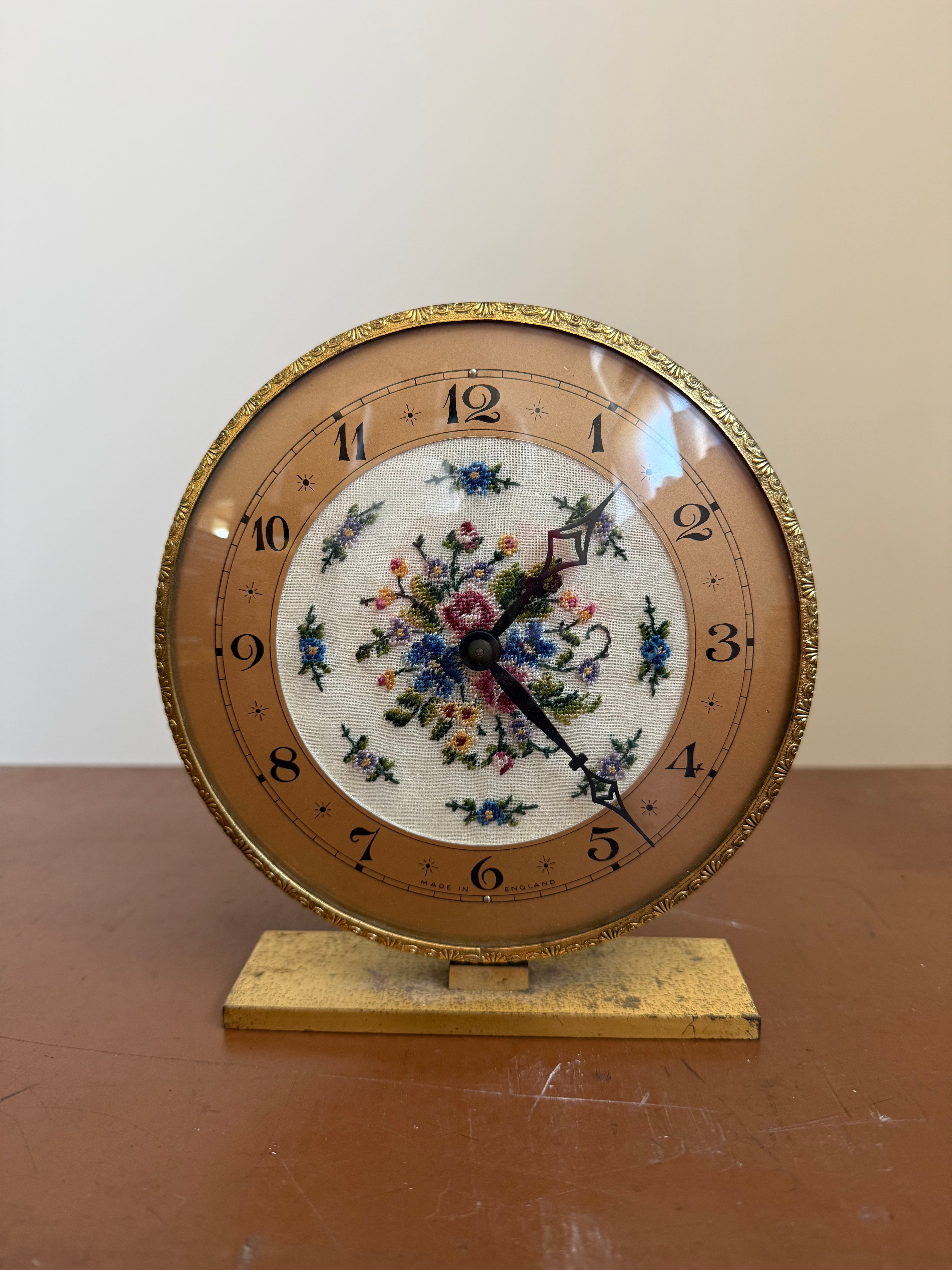 Vintage Brass Filigree & Petit Point Clock