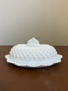 Vintage Fenton Sawtooth Hobnail White Milk Glass Butter Dish & Lid