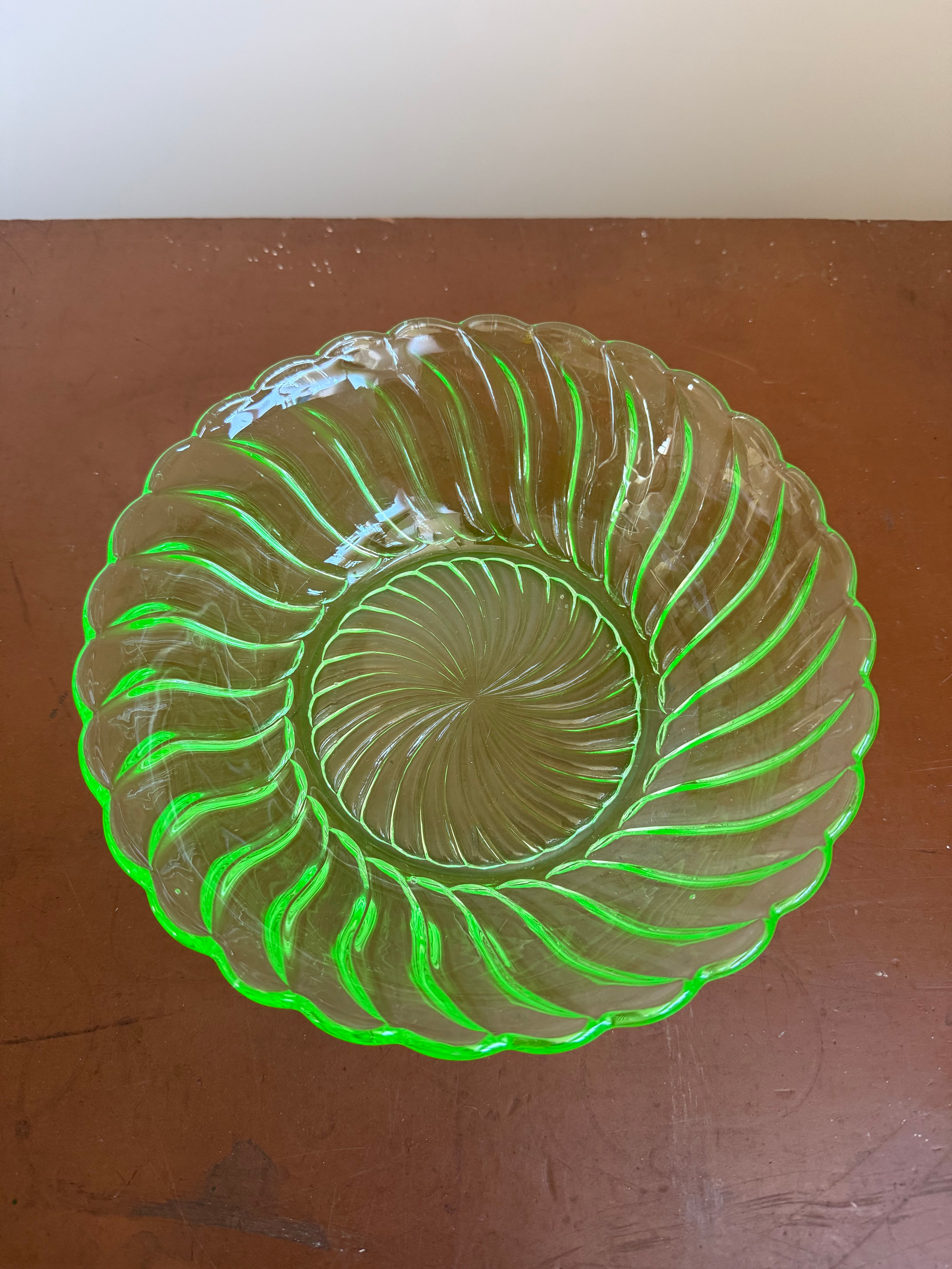 Large Carnival Uranium Glass Bowl