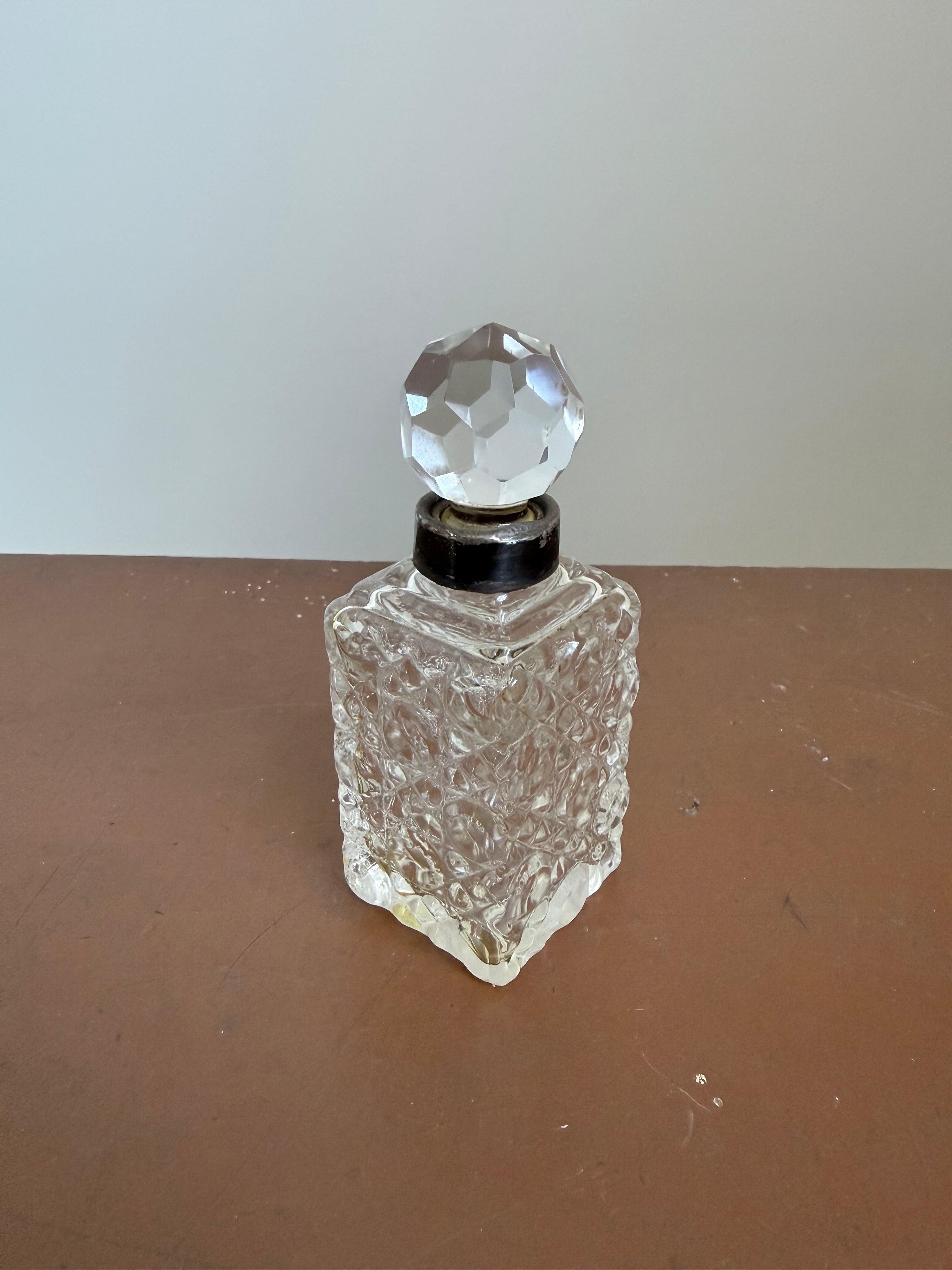 Cut Glass Perfume Bottle With Sterling Silver Collar
