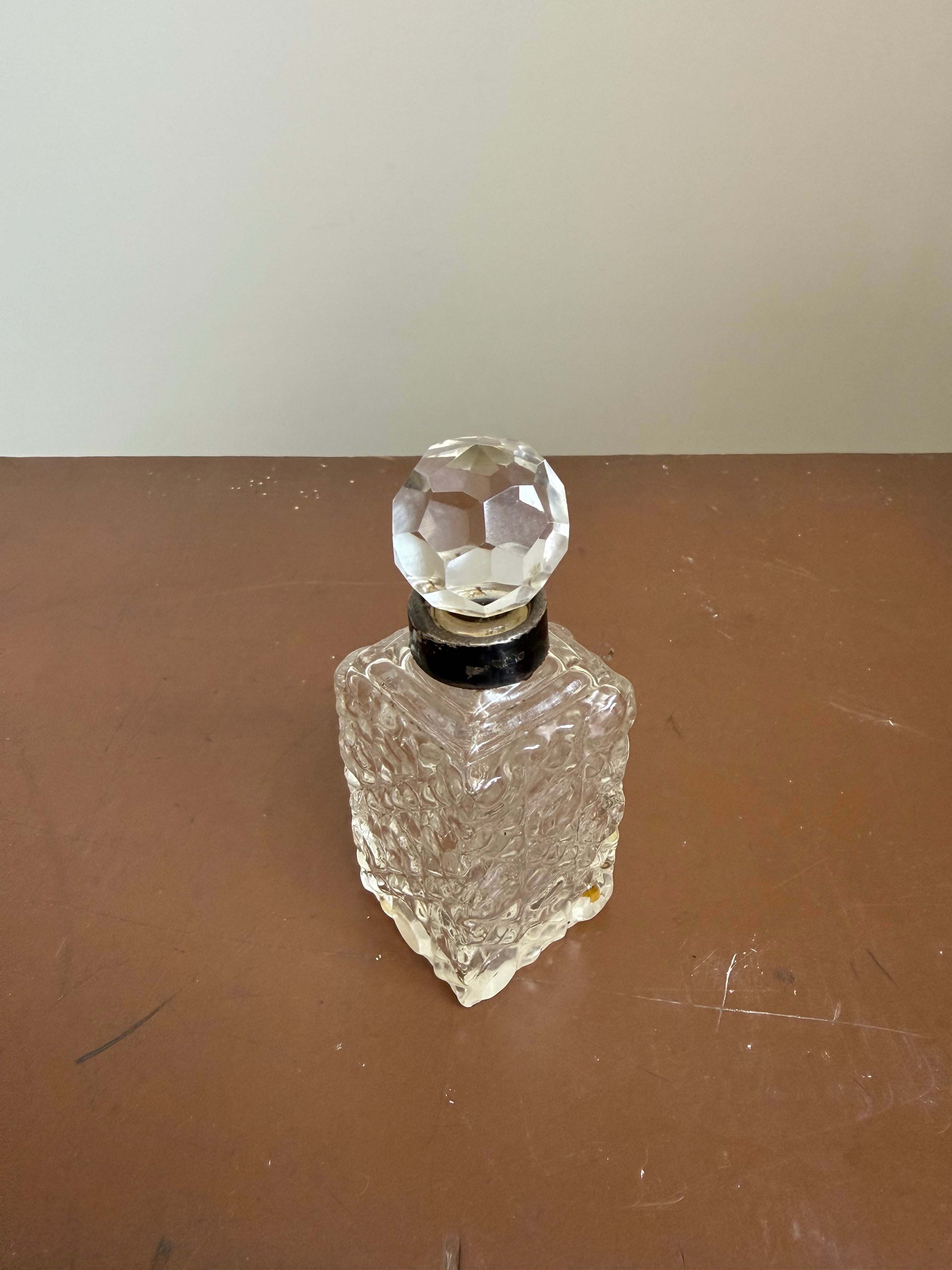 Cut Glass Perfume Bottle With Sterling Silver Collar