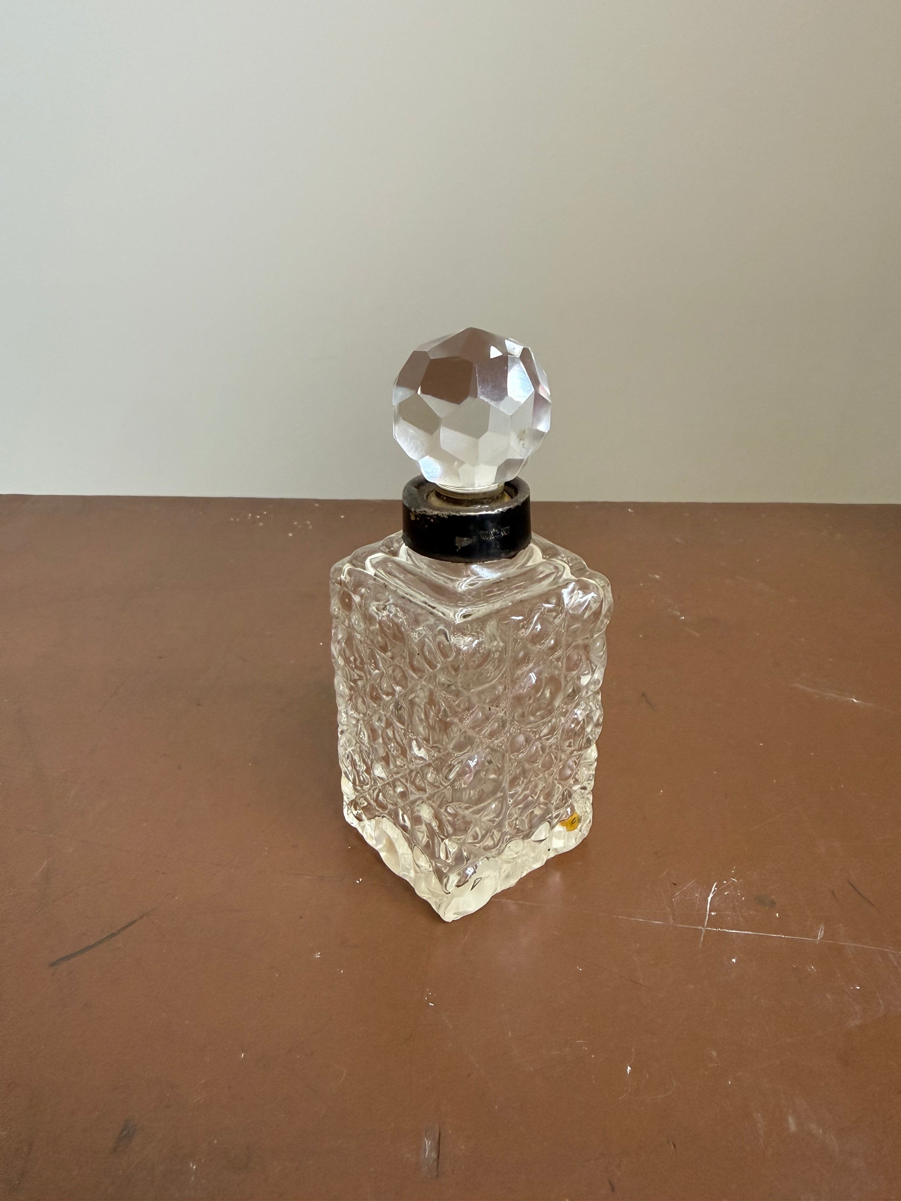 Cut Glass Perfume Bottle With Sterling Silver Collar