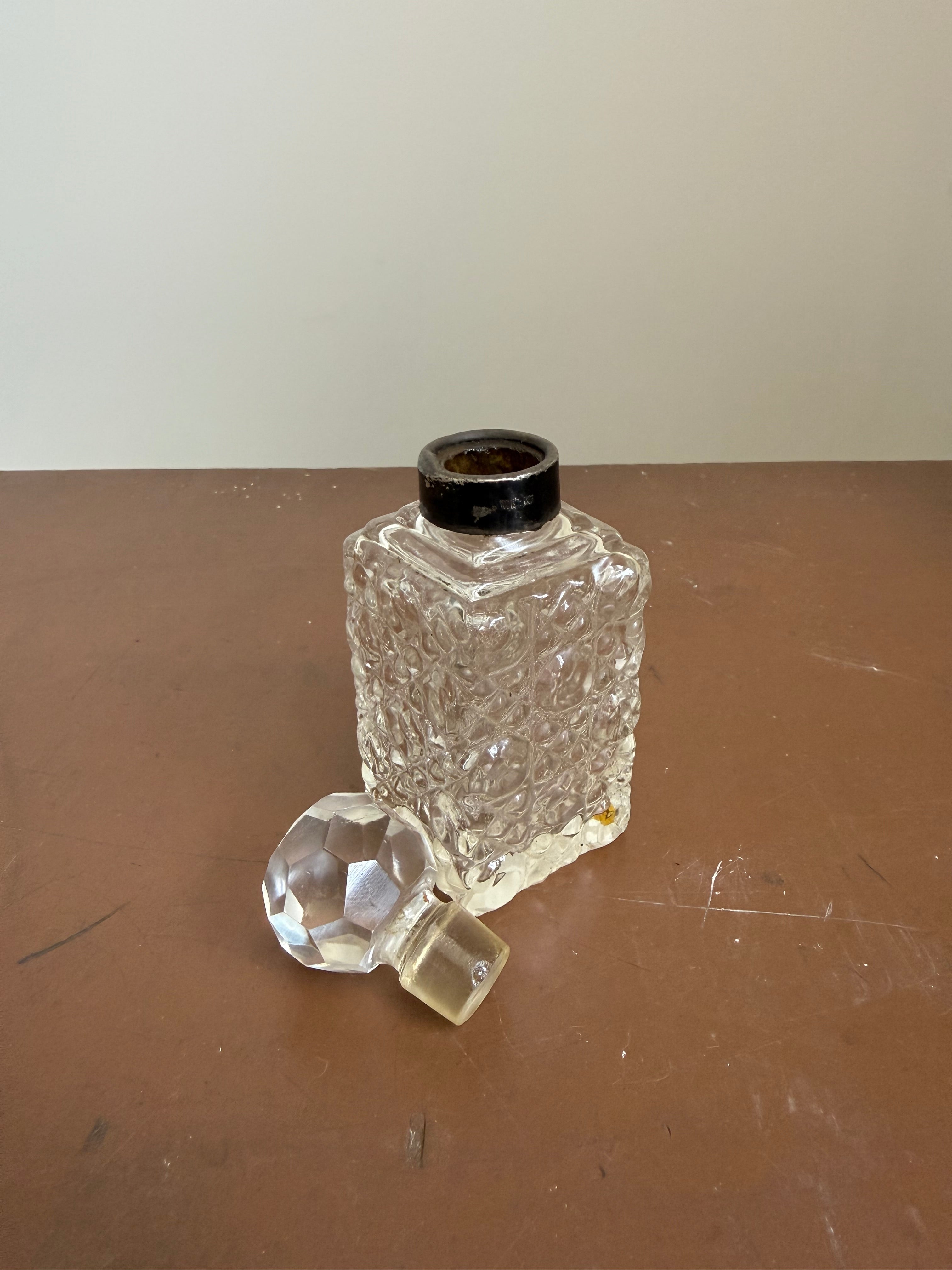 Cut Glass Perfume Bottle With Sterling Silver Collar