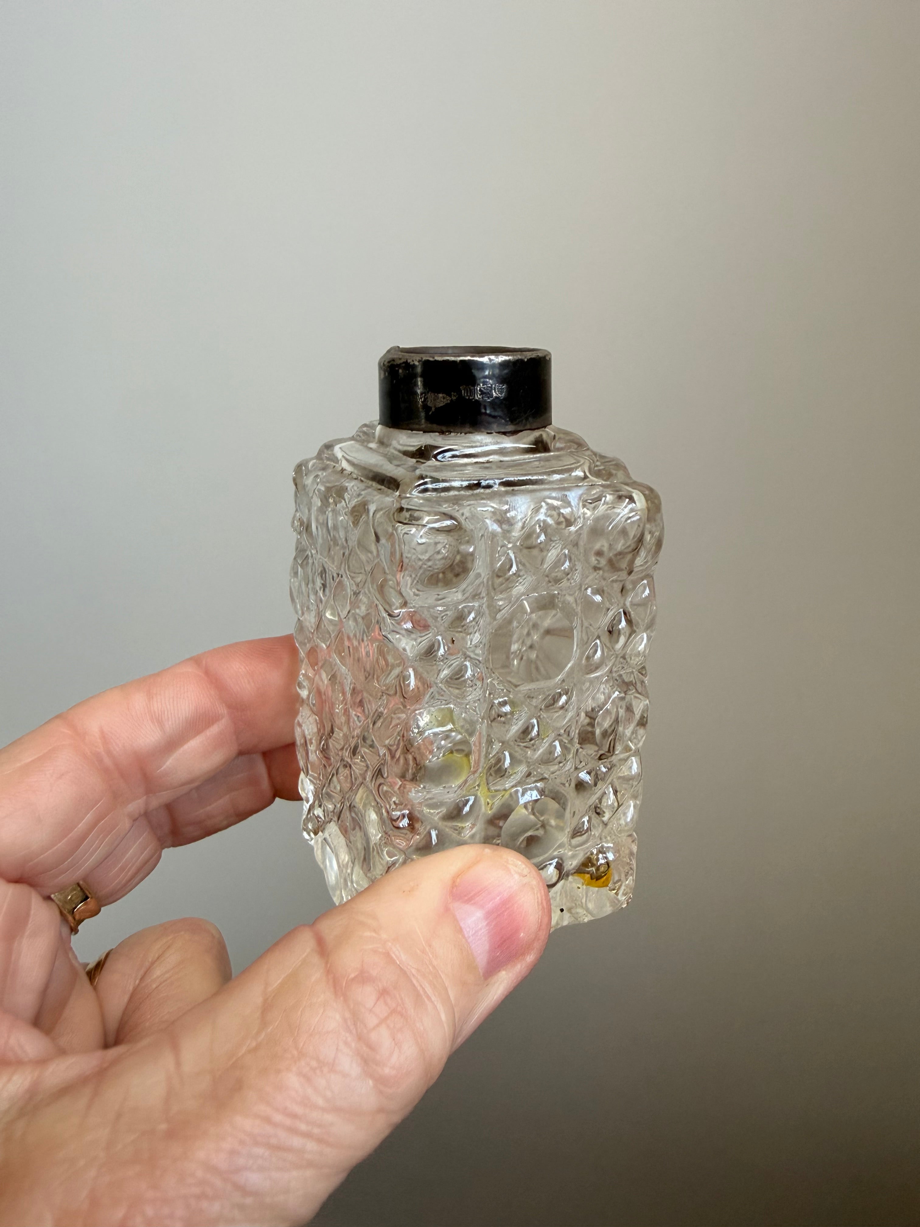 Cut Glass Perfume Bottle With Sterling Silver Collar