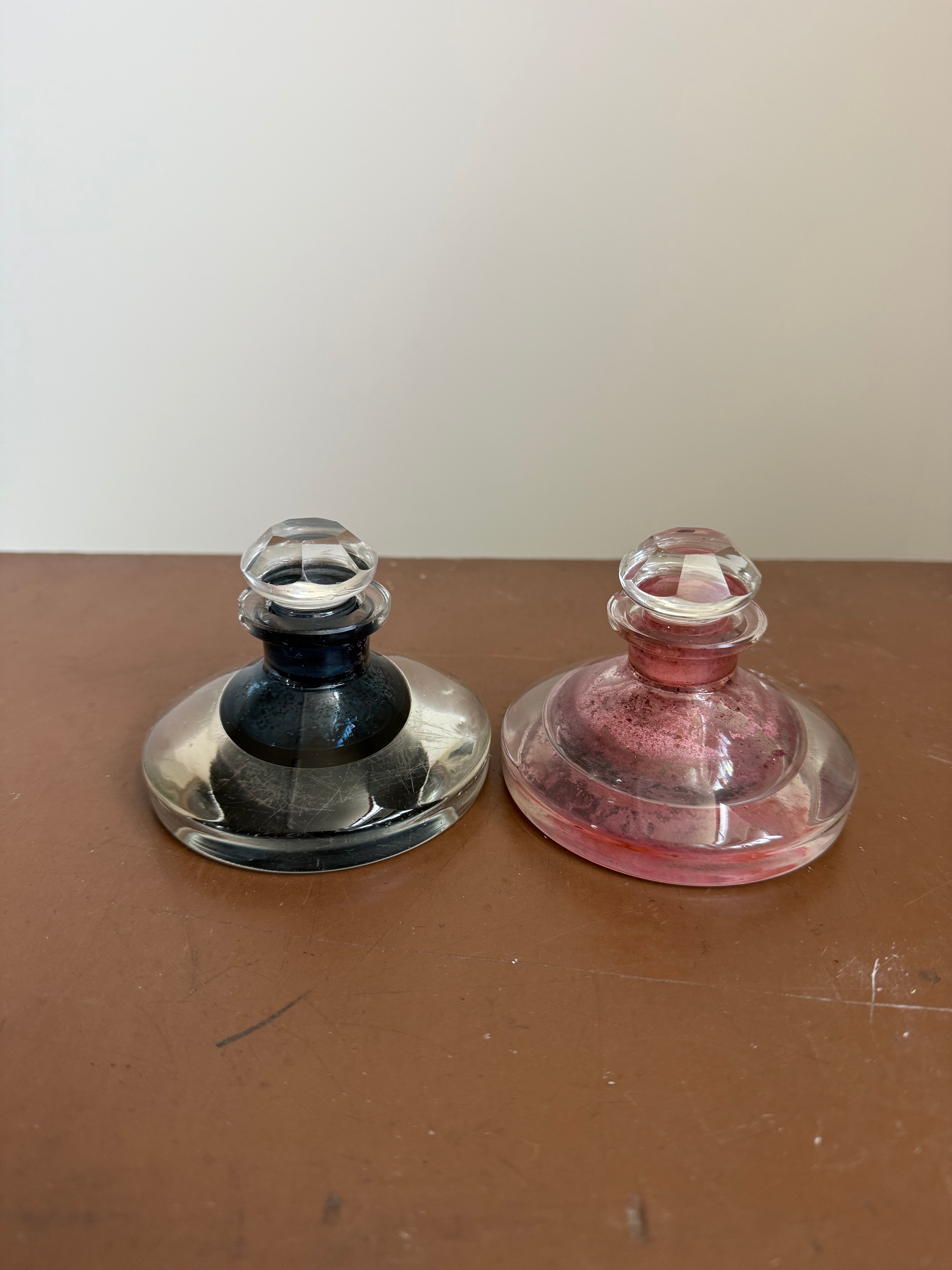 Pair of Late Victorian Cut Glass Inkwells C1890's