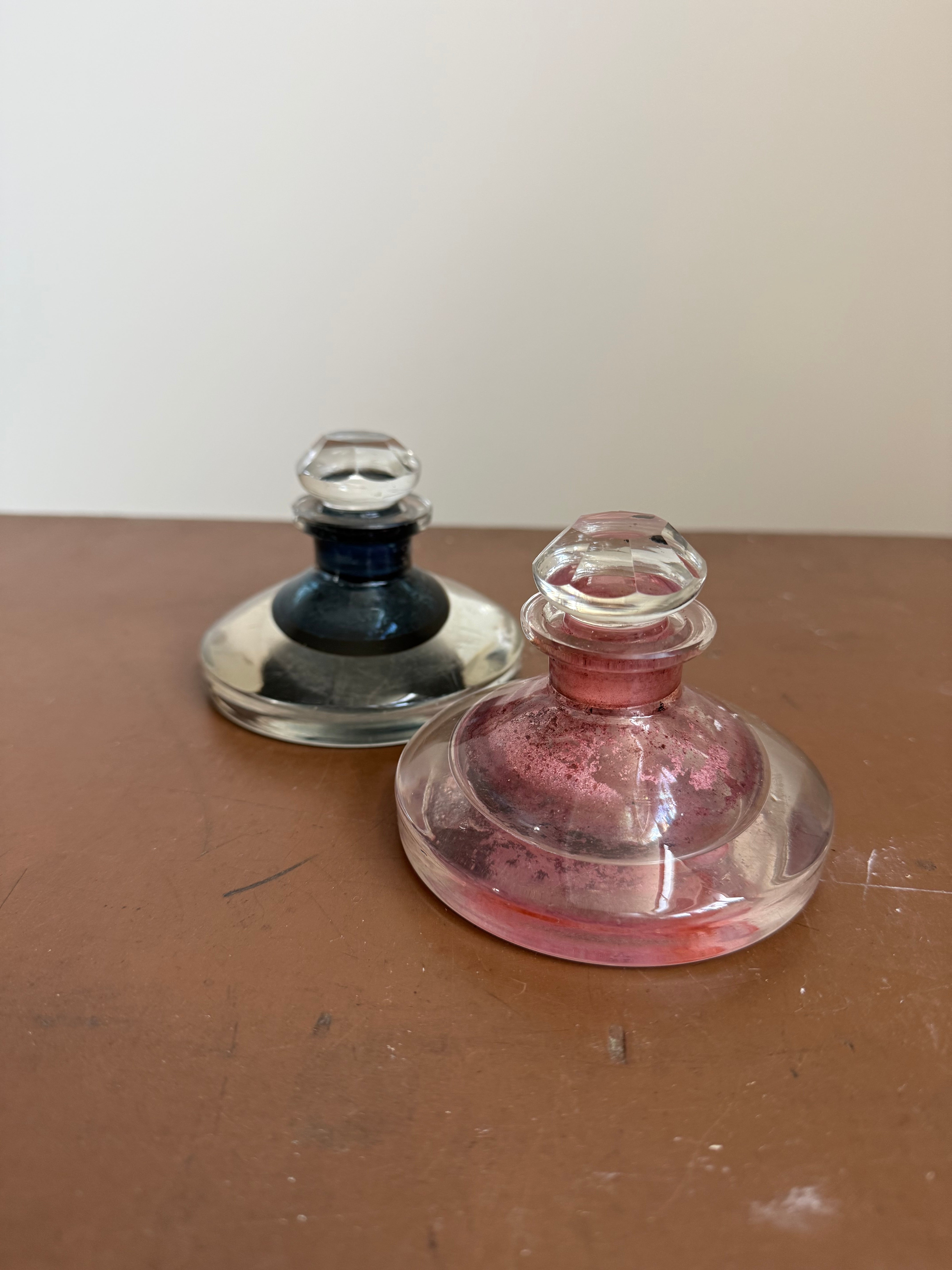 Pair of Late Victorian Cut Glass Inkwells C1890's