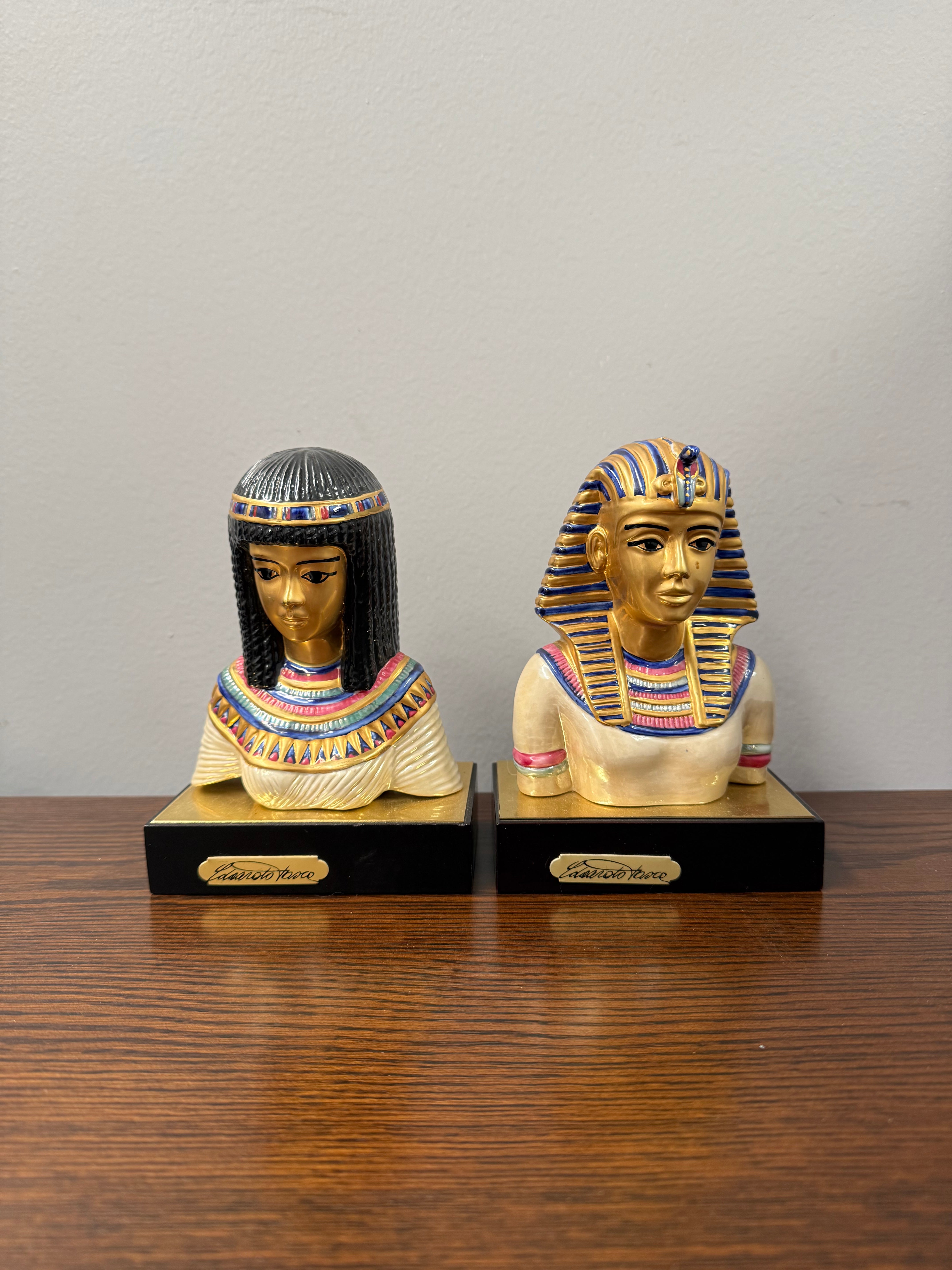 Signed Vintage Pair of Italian Egyptian Busts