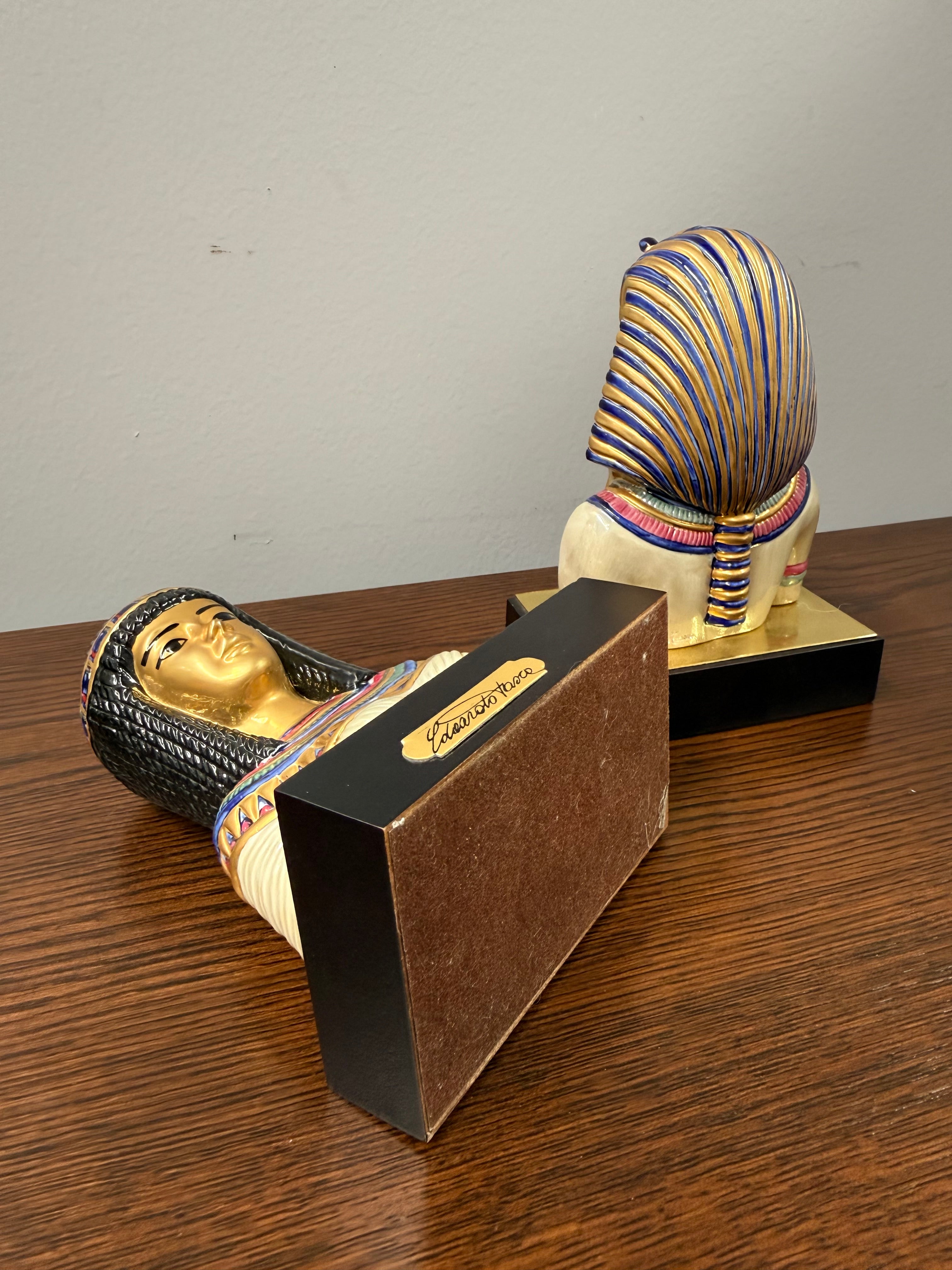 Signed Vintage Pair of Italian Egyptian Busts