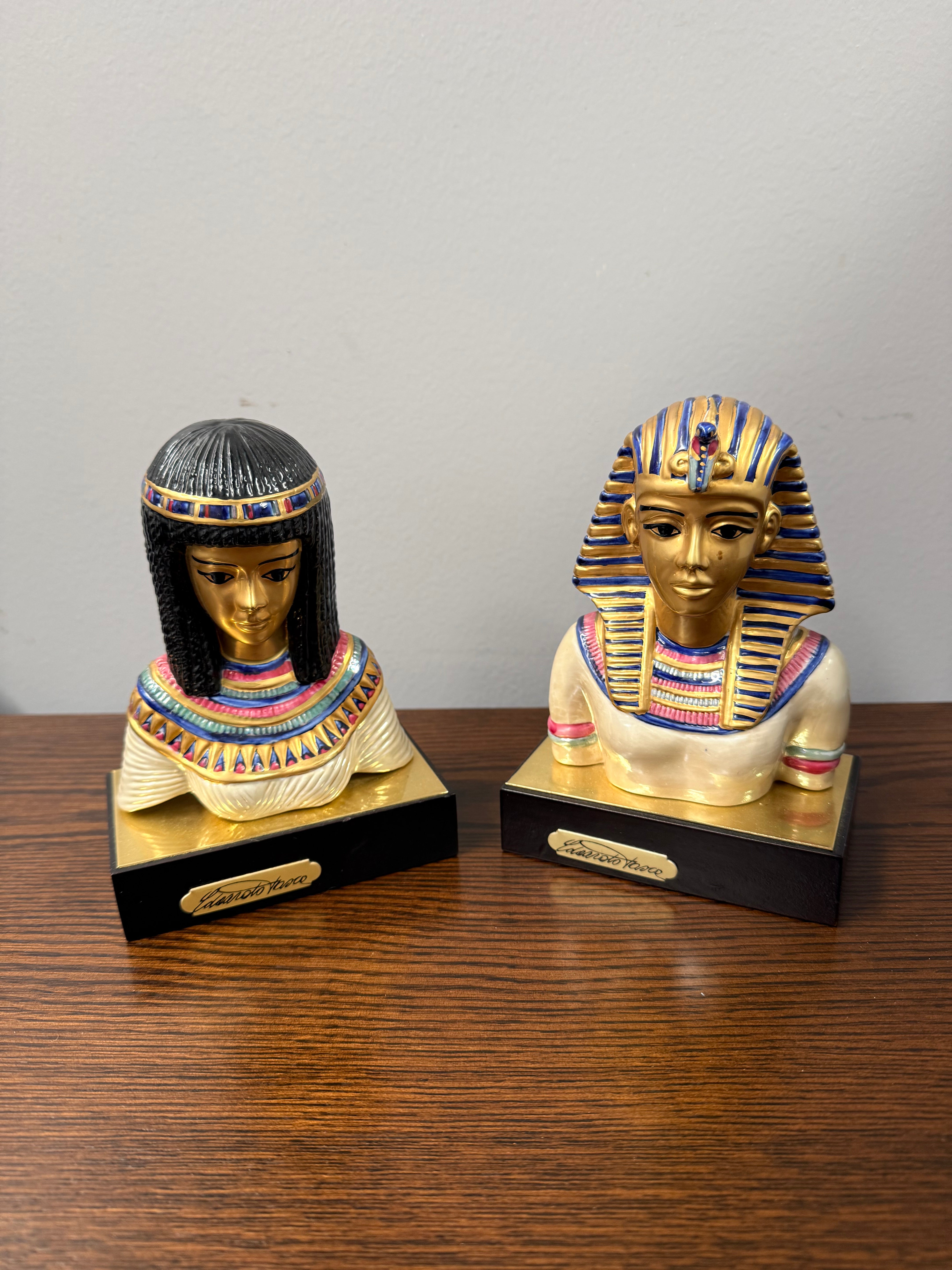 Signed Vintage Pair of Italian Egyptian Busts