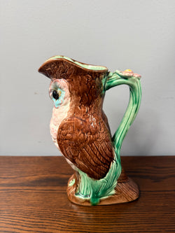 19th Century Majolica Owl Jug Picther