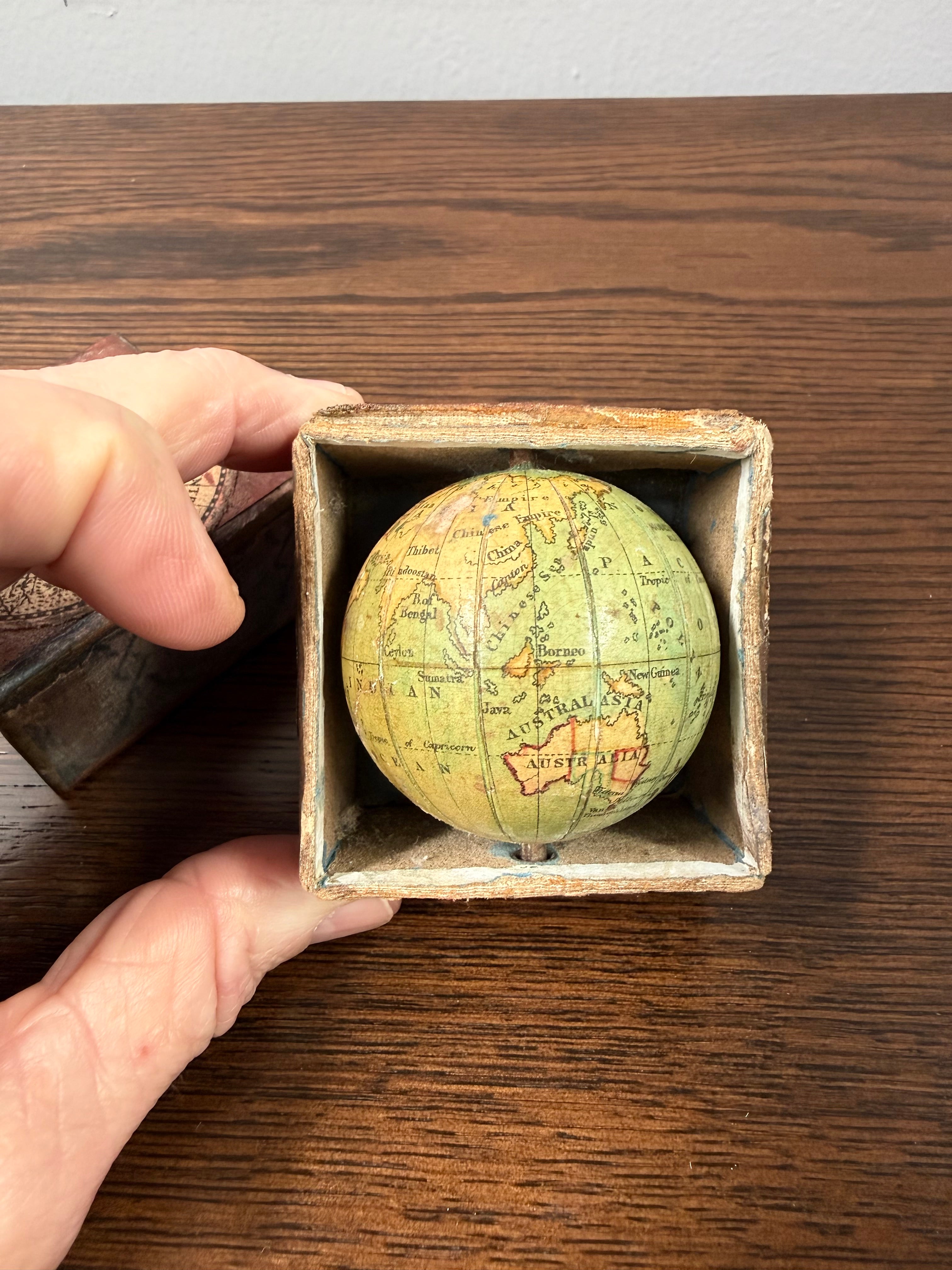 Rare Antique Pocket Globe in Box, Circa 1850s
