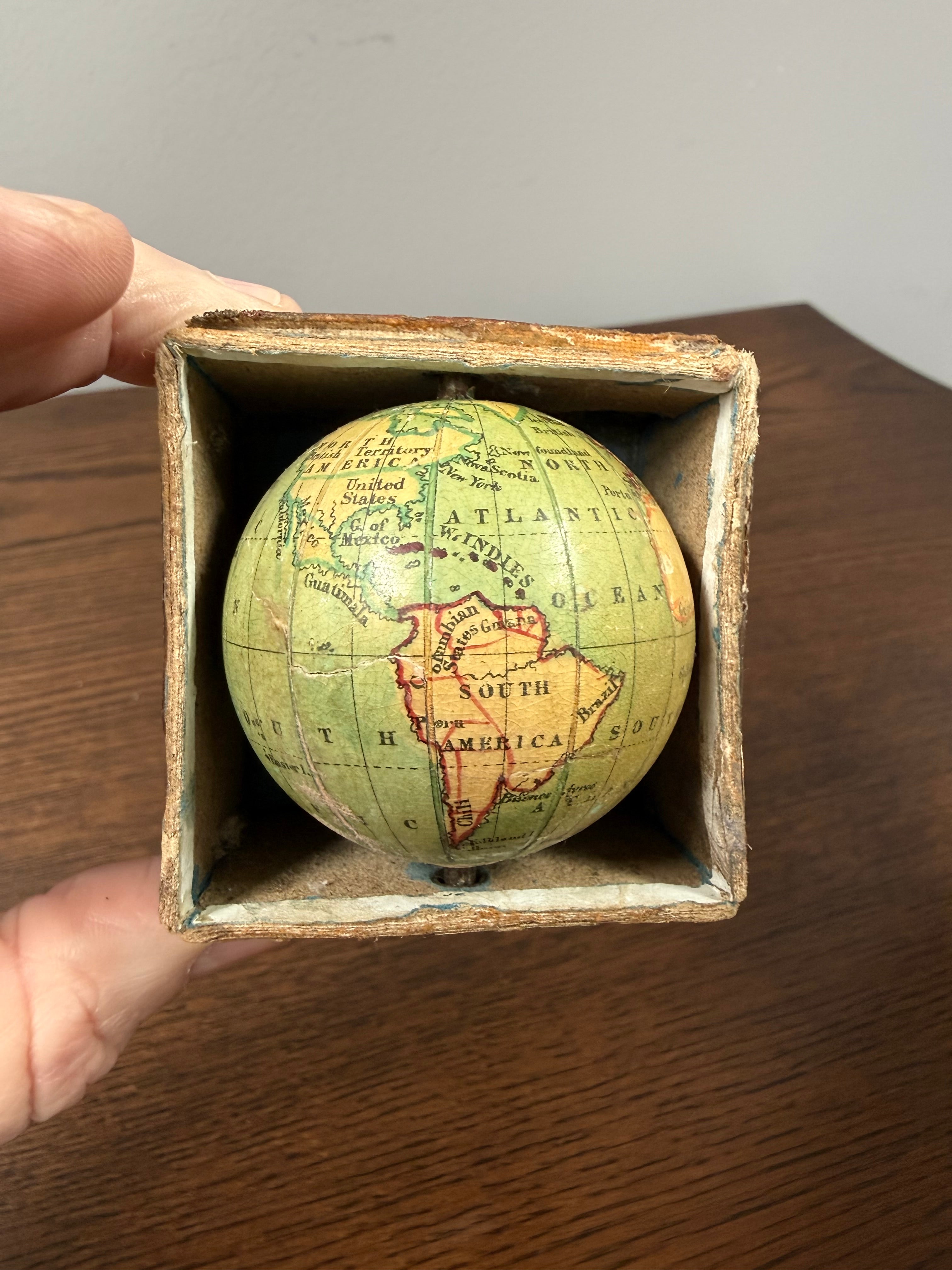 Rare Antique Pocket Globe in Box, Circa 1850s