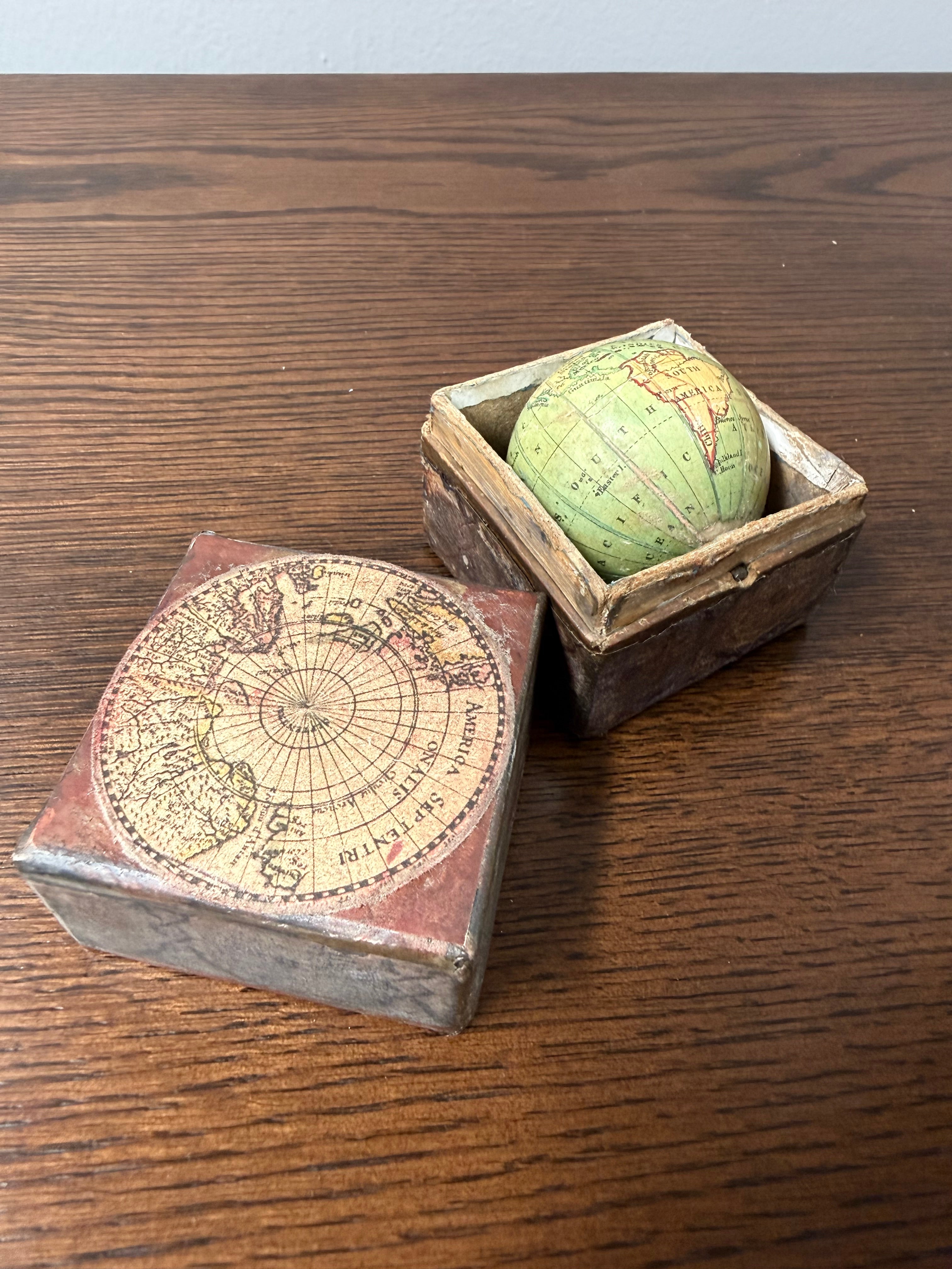 Rare Antique Pocket Globe in Box, Circa 1850s
