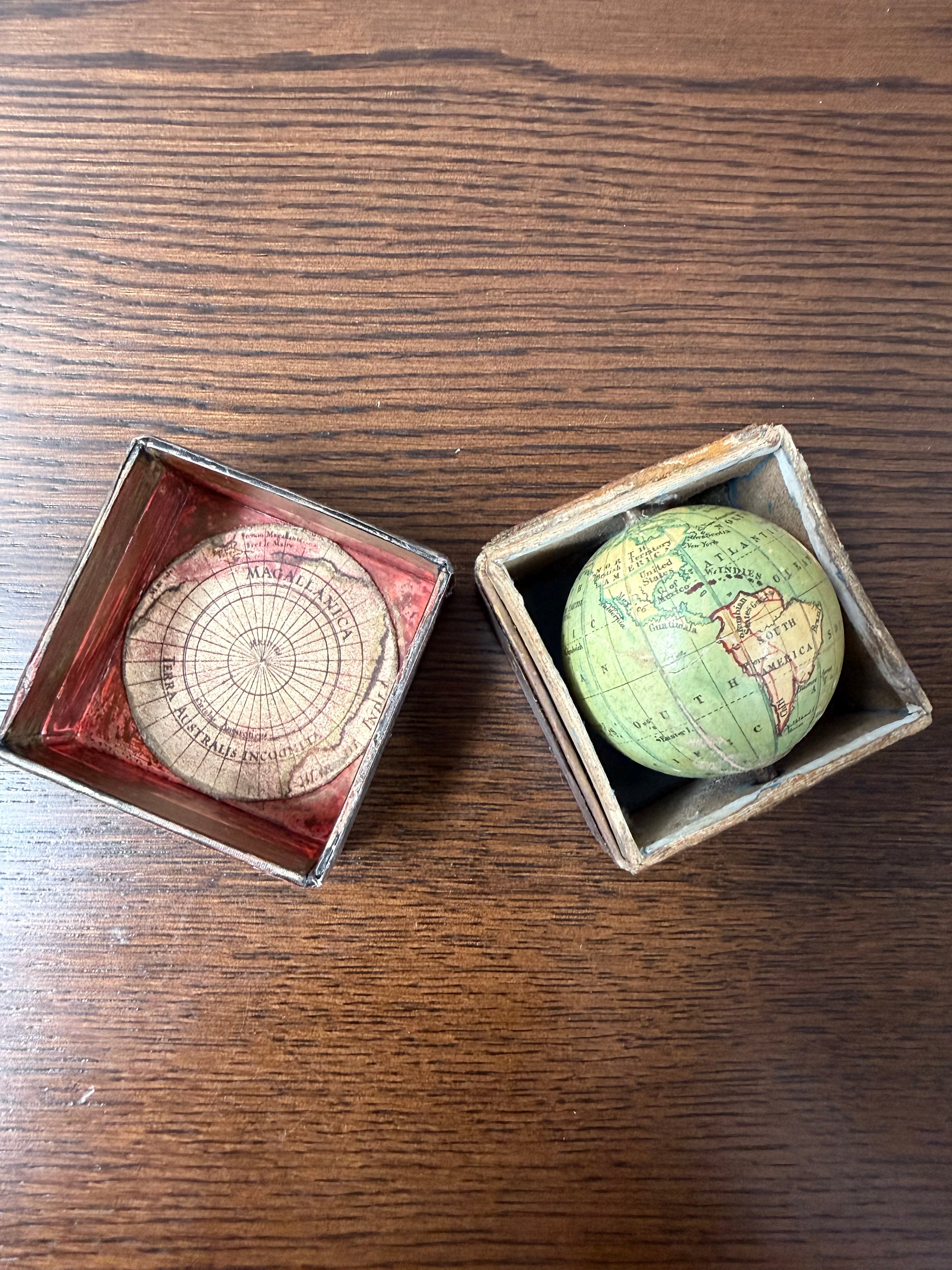 Rare Antique Pocket Globe in Box, Circa 1850s