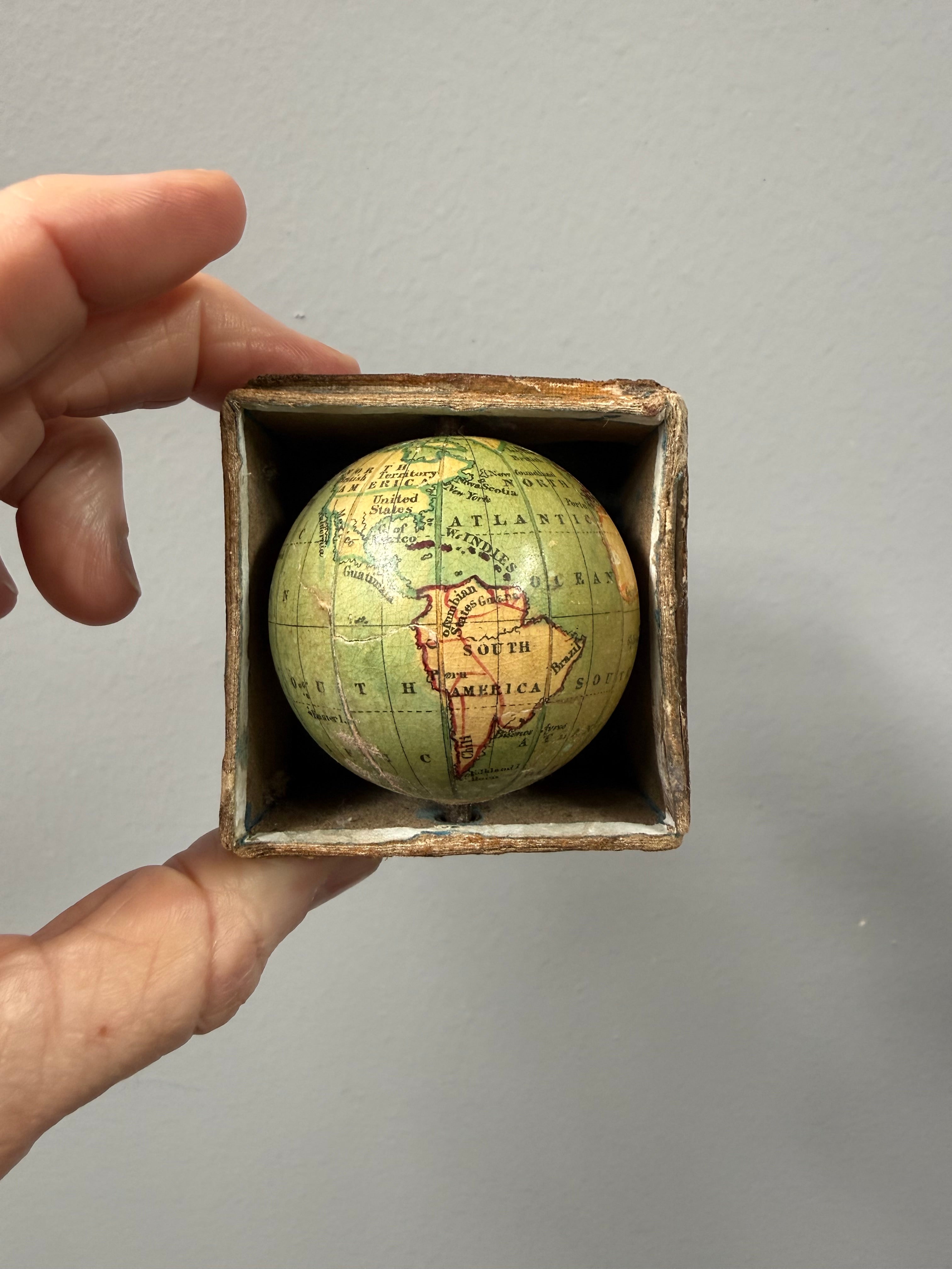 Rare Antique Pocket Globe in Box, Circa 1850s