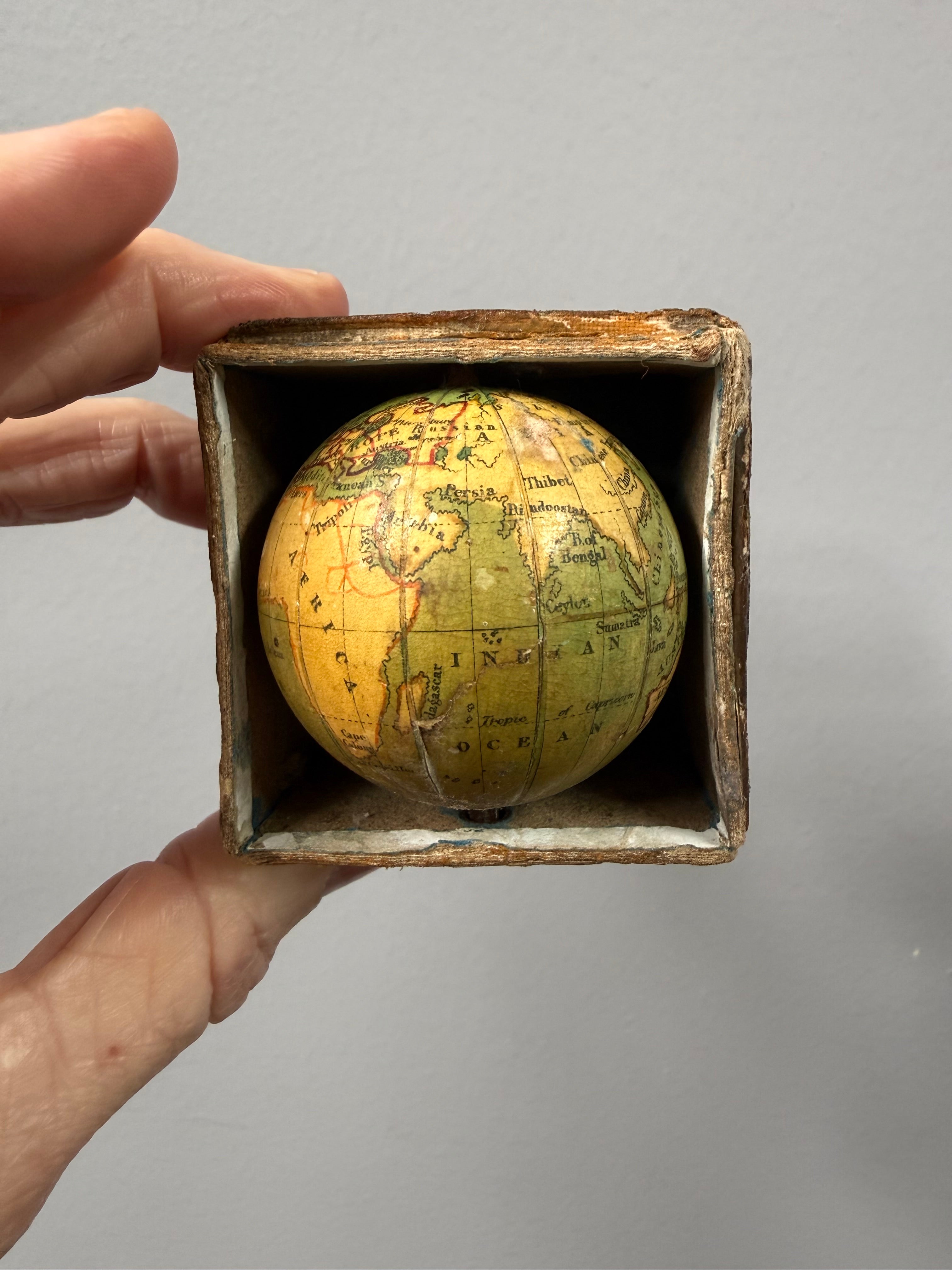 Rare Antique Pocket Globe in Box, Circa 1850s