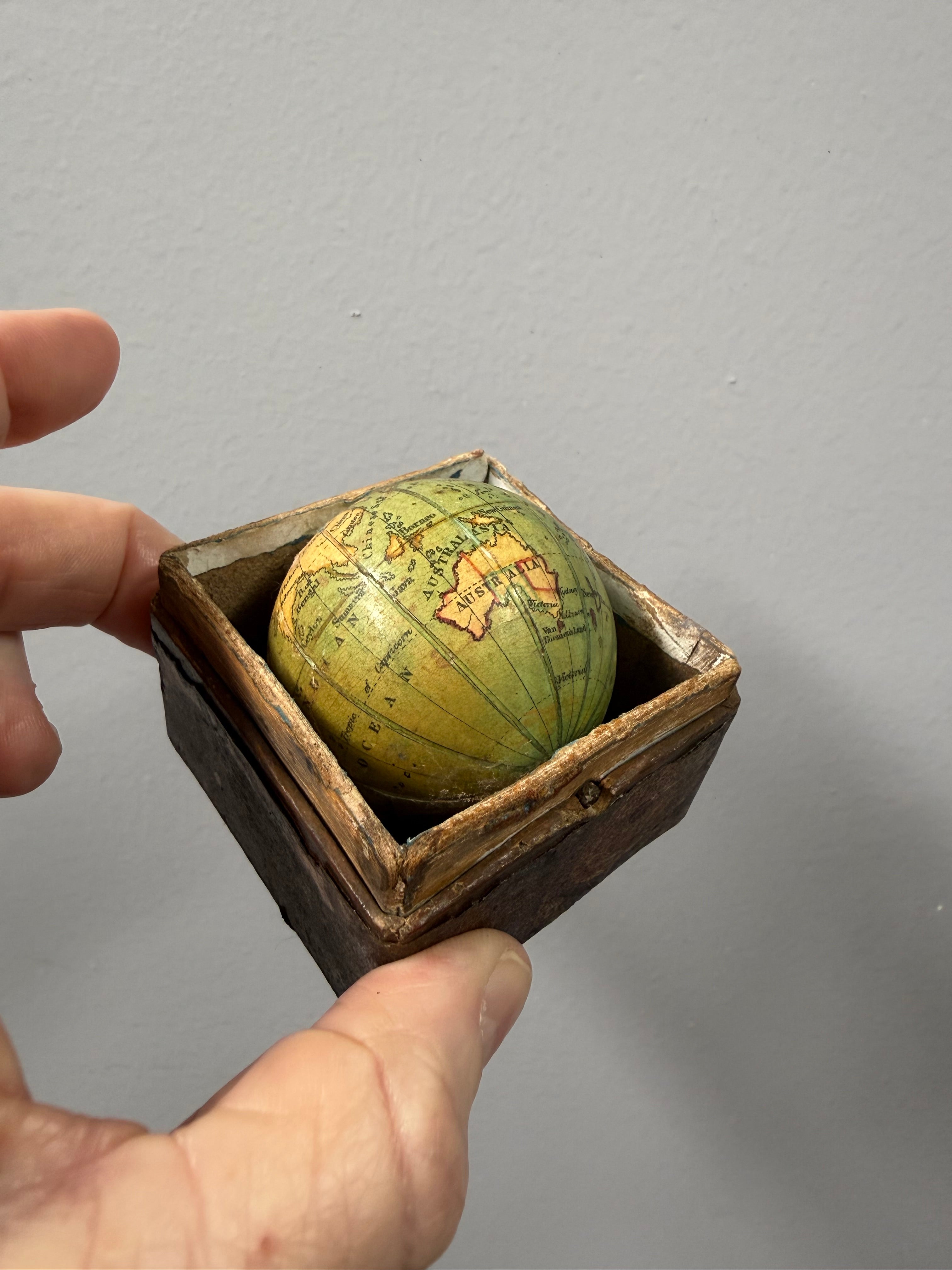 Rare Antique Pocket Globe in Box, Circa 1850s