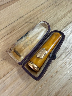 Baltic Amber Cheroot Holder With Gold Trim
