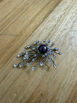 Stunning Vintage Rhinestone & Pearl Spray Brooch