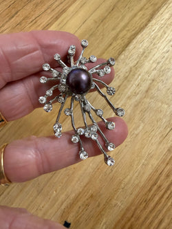 Stunning Vintage Rhinestone & Pearl Spray Brooch