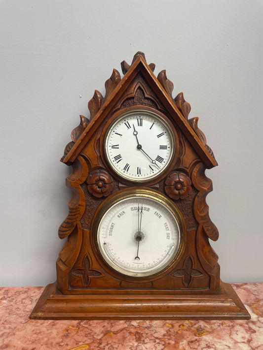 Late Victorian Gothic clock and Barometer