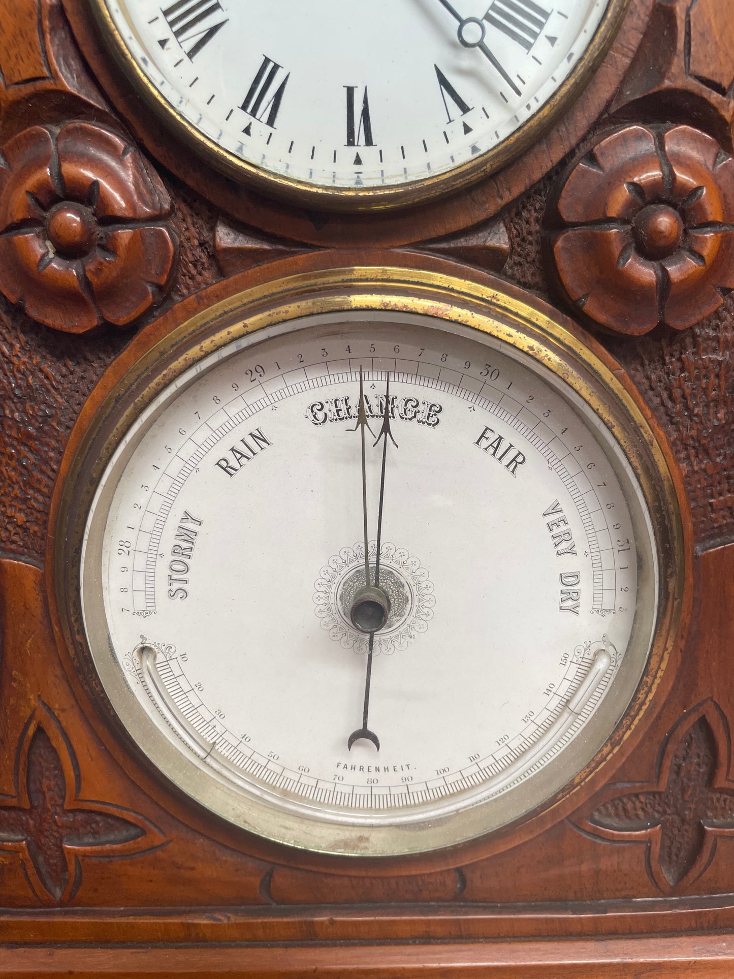 Late Victorian Gothic clock and Barometer