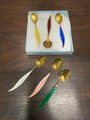 Rare Set 6 Norwegian Sterling Silver & Guilloche Enamel Feather Spoons | Antique & Vintage | Moonee Ponds Antiques | Australia Wide Delivery